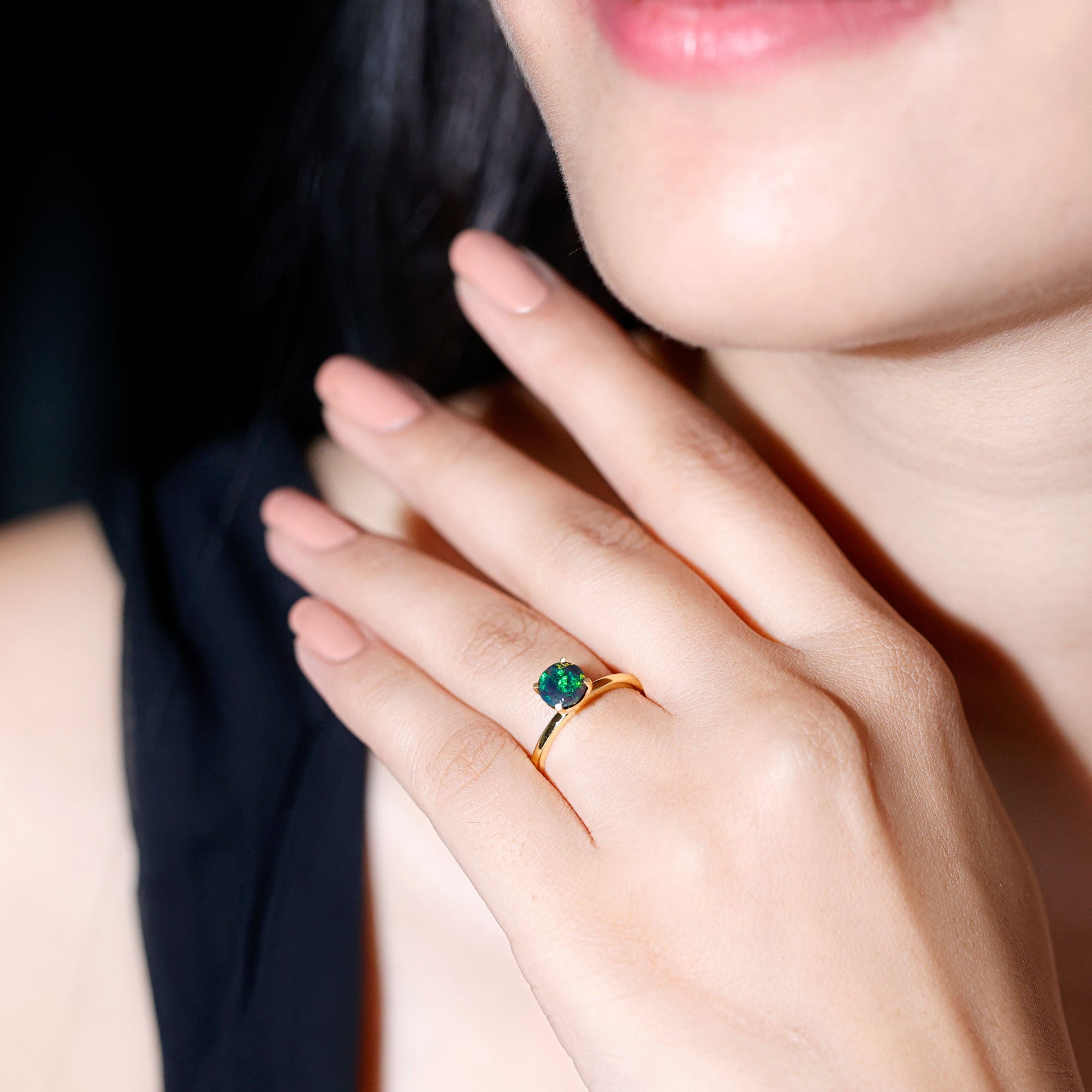 Genuine Black Opal Solitaire Ring for Women AAA - Rosec Jewels