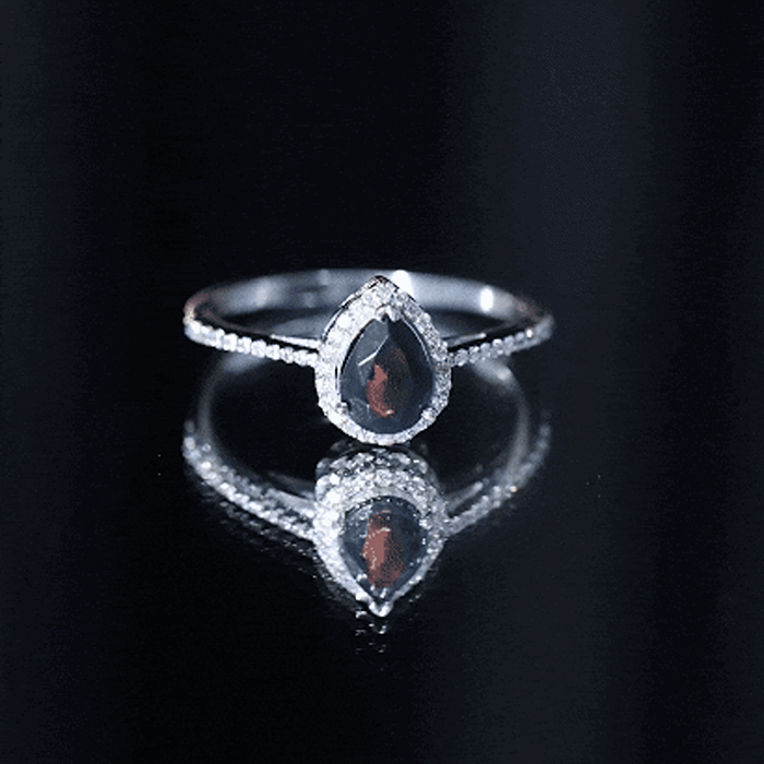 Pear Shape 1 CT Black Opal Engagement Ring with Diamond Halo AAA - Rosec Jewels