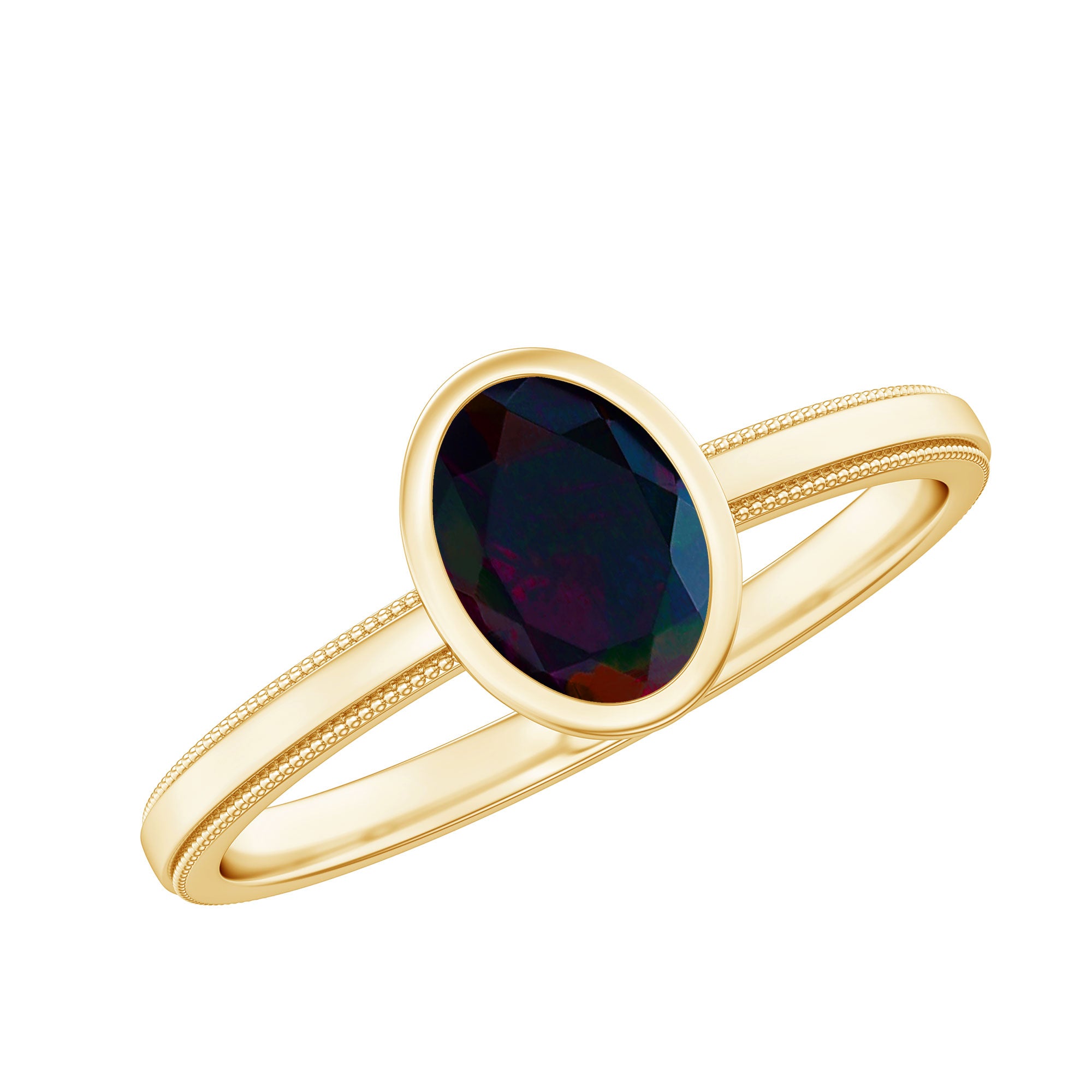 Oval Cut 5X7MM Black Opal Bezel Set Engagement Ring AAA - Rosec Jewels
