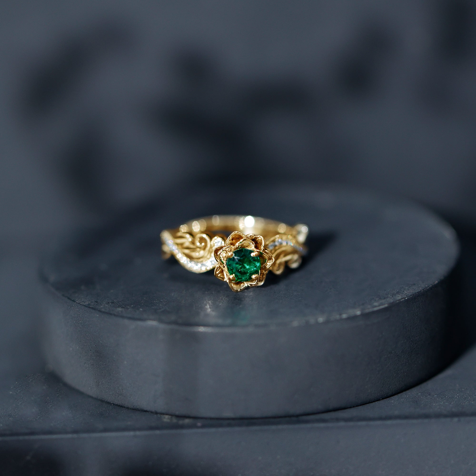 Lab Grown Emerald Diamond Flower Engagement Ring with Certificate AAAA - Rosec Jewels