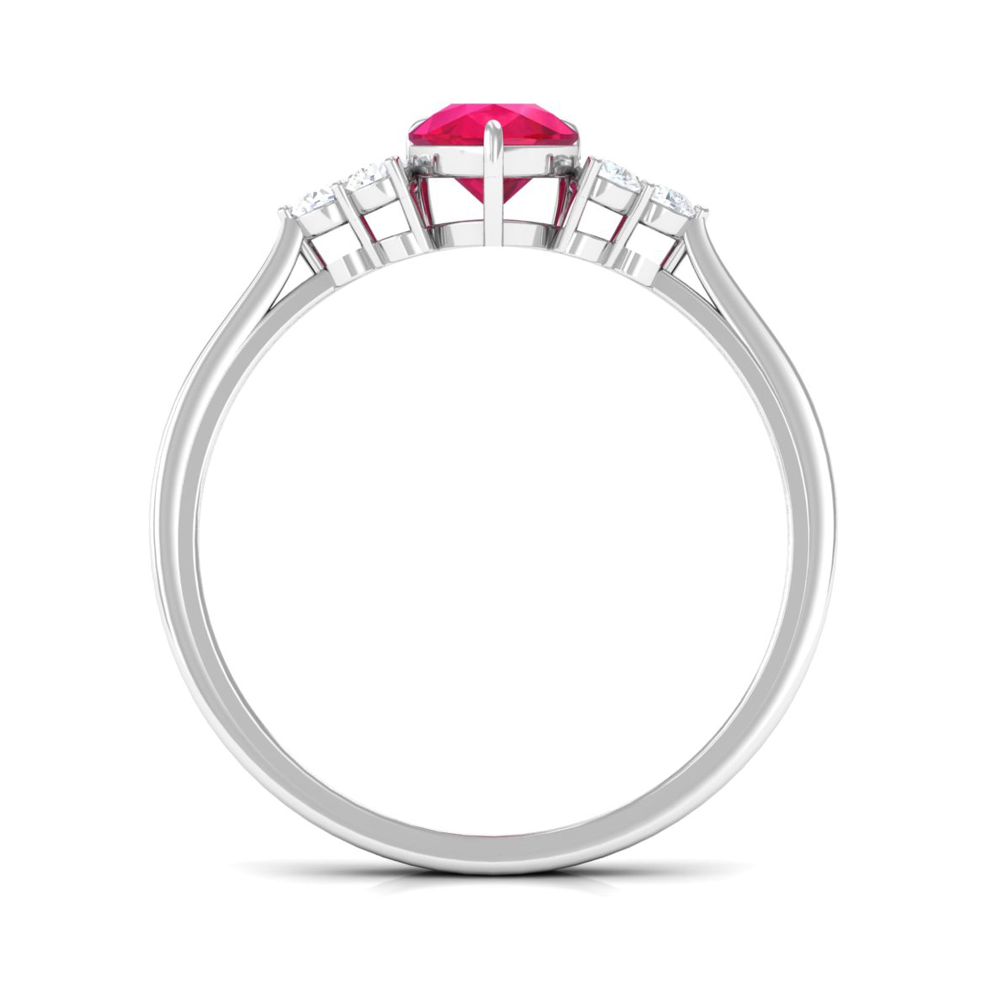 Natural 0.8 Carat Ruby Teardrop Engagement Ring with Diamond Trio AAA - Rosec Jewels