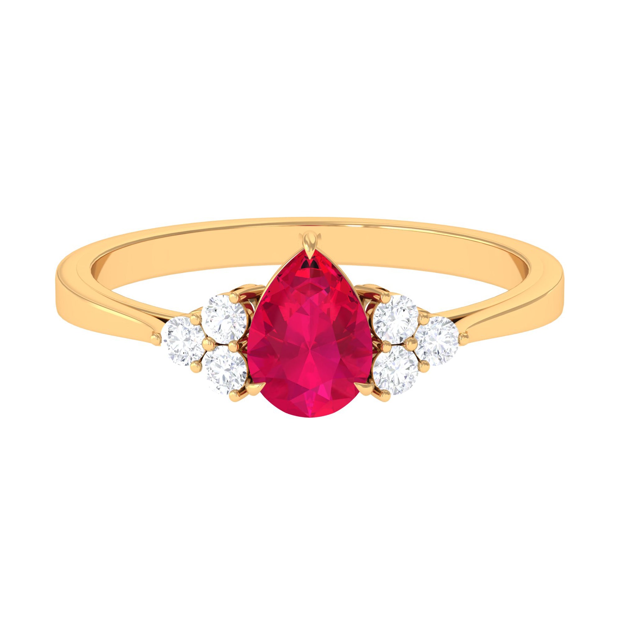 Natural 0.8 Carat Ruby Teardrop Engagement Ring with Diamond Trio AAA - Rosec Jewels