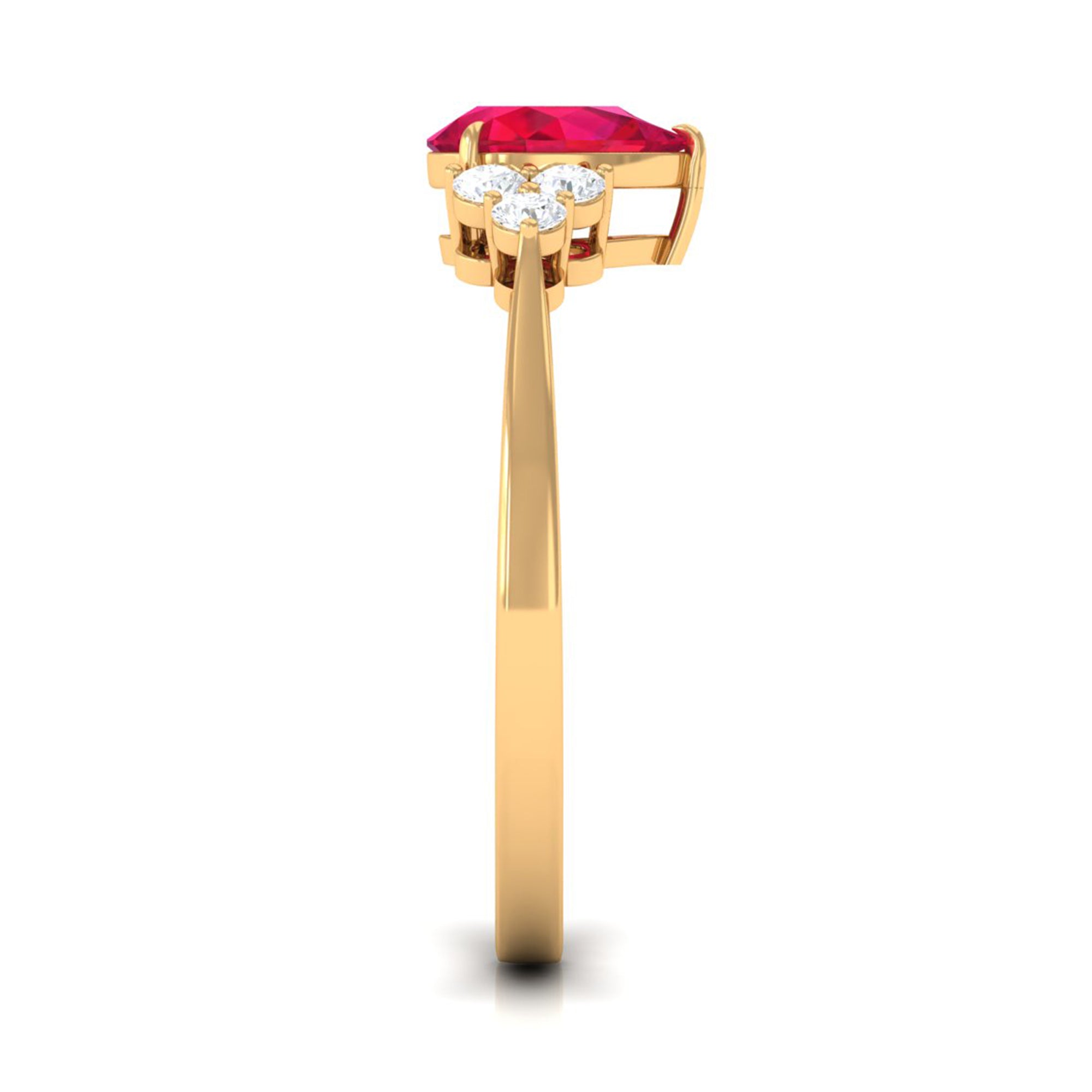 Natural 0.8 Carat Ruby Teardrop Engagement Ring with Diamond Trio AAA - Rosec Jewels