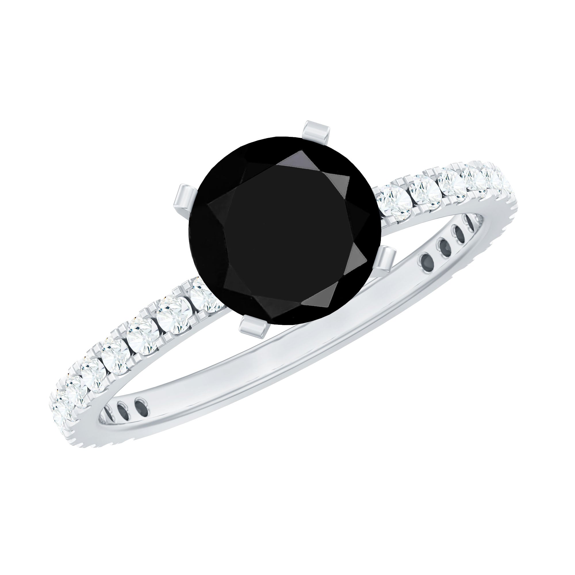 Real Black Diamond Solitaire Engagement Ring with Moissanites