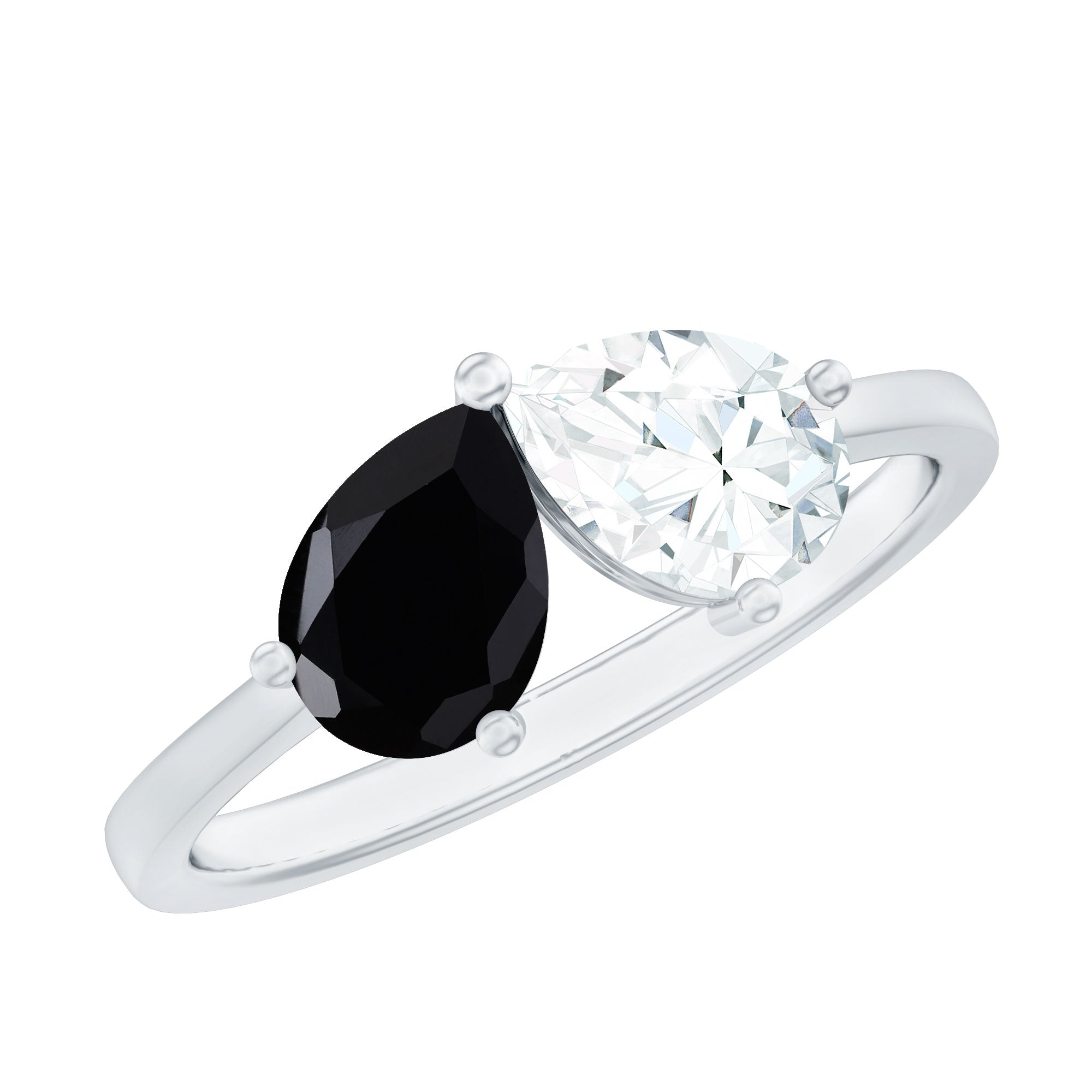 Lab Created Black and White Diamond 2 Stone Ring
