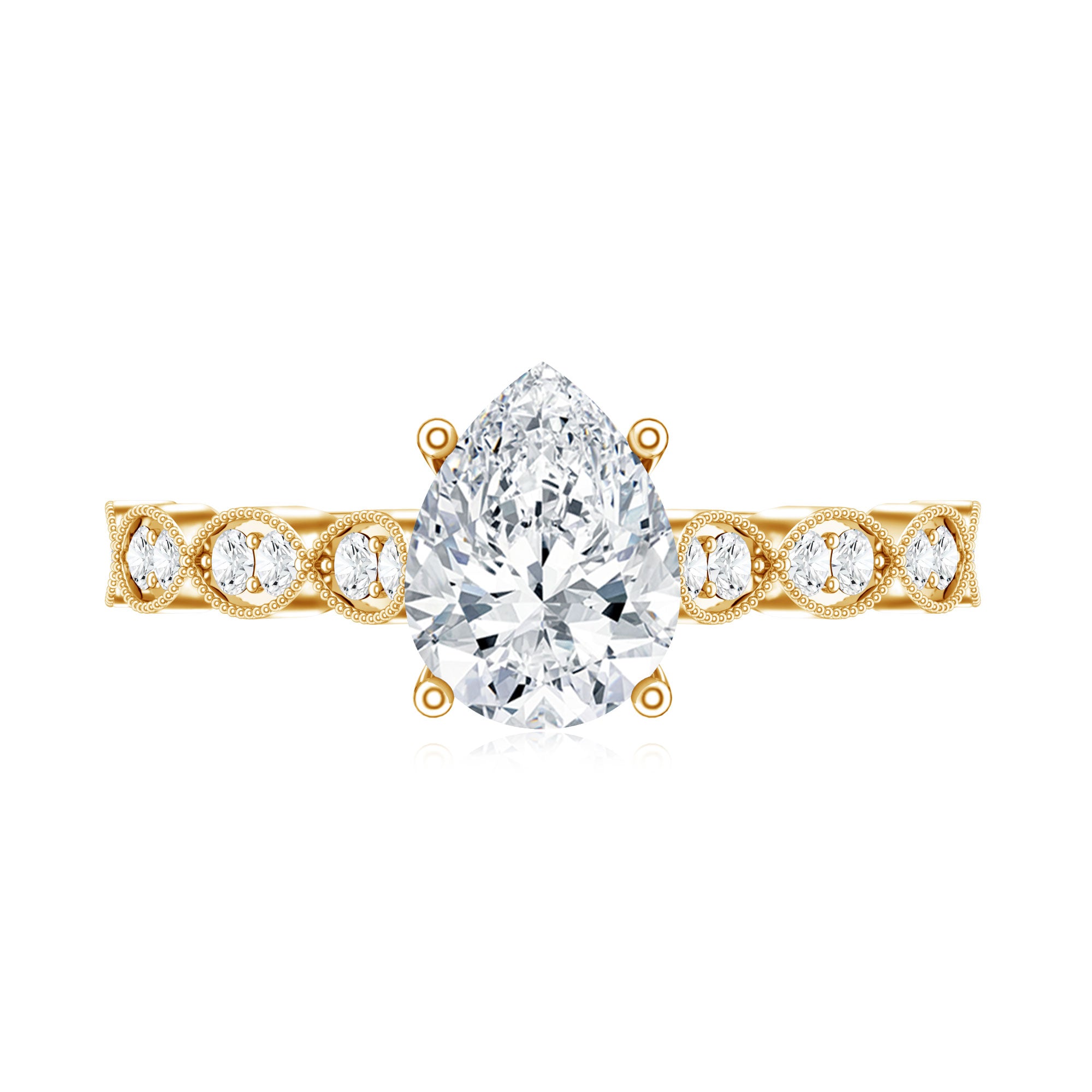 Pear Shape Lab Grown Diamond Scalloped Solitaire Ring Lab - ( EF-VS ) - Rosec Jewels