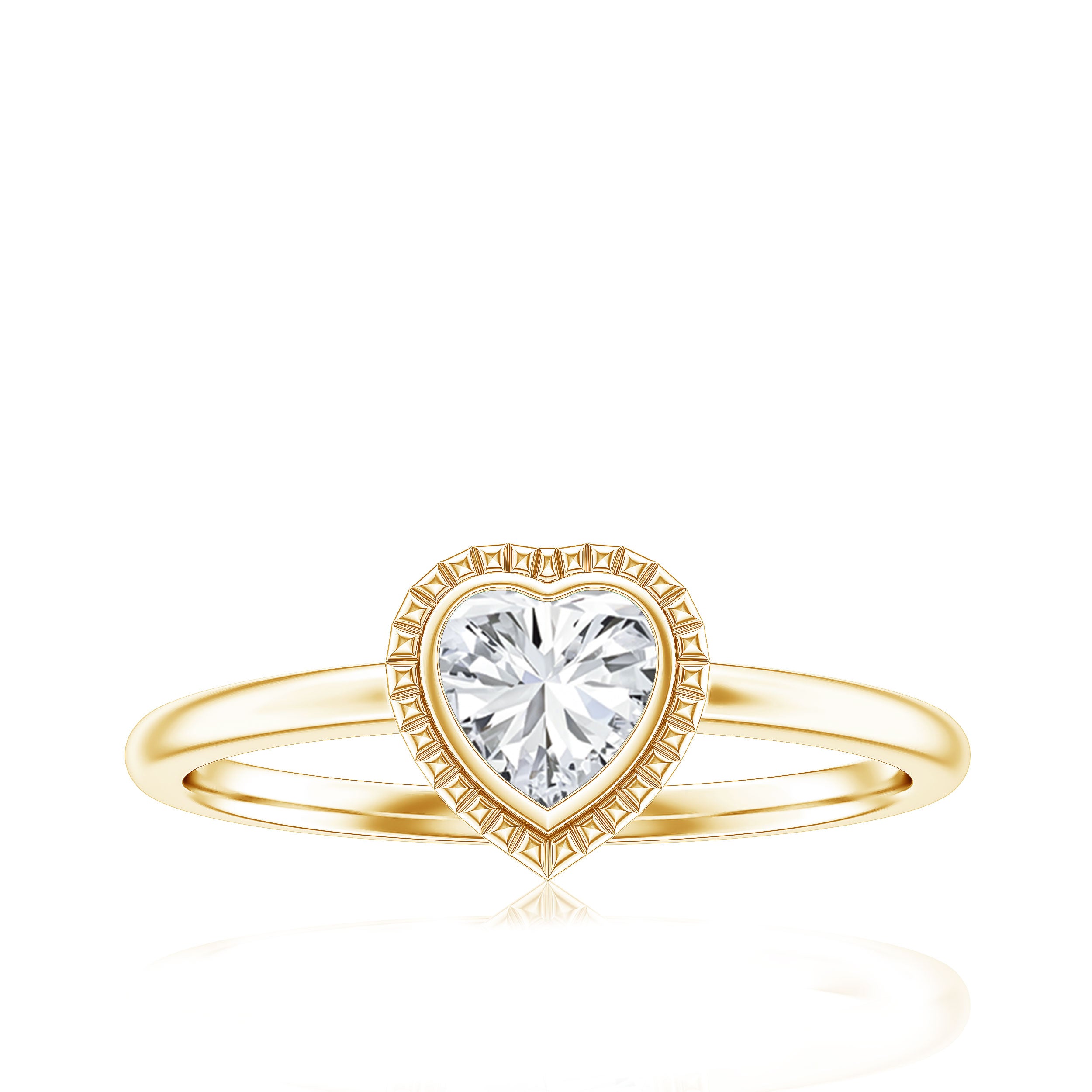 Lab Grown Diamond Heart Solitaire Ring with Engraved Details Lab - ( EF-VS ) - Rosec Jewels