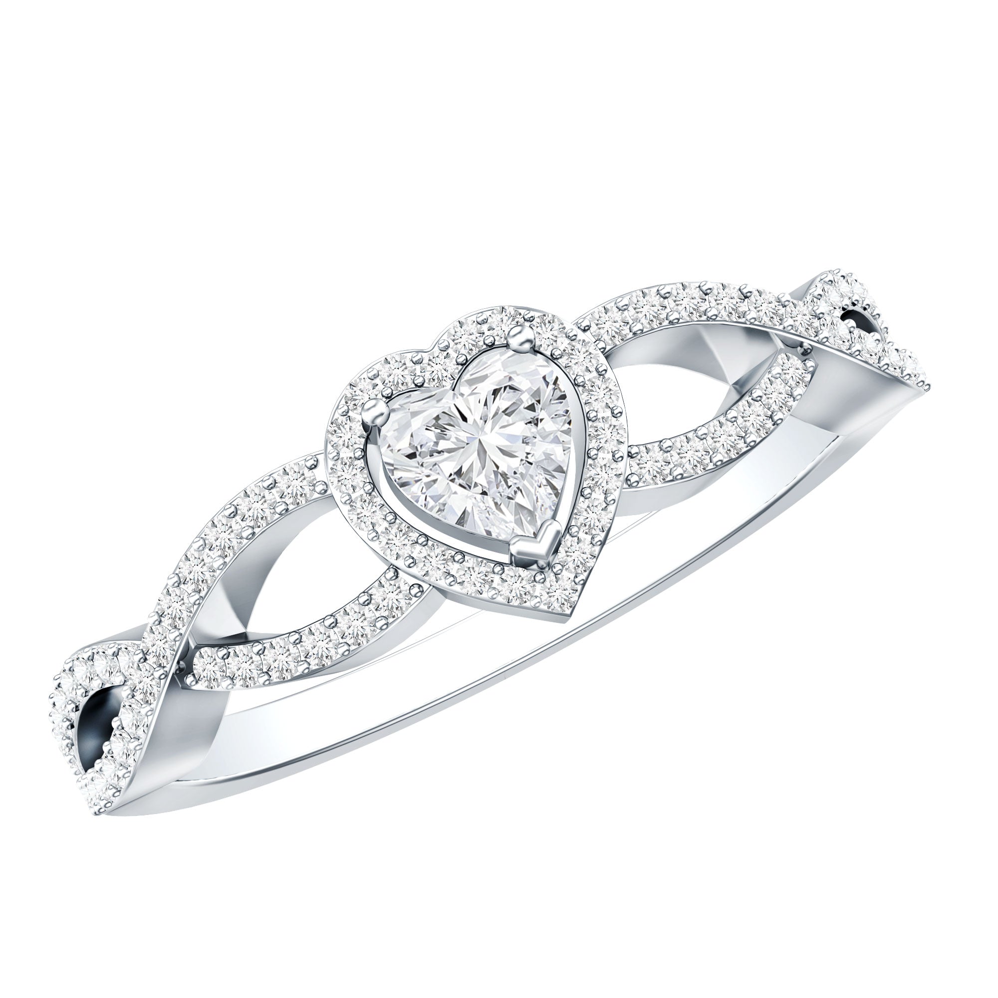 Heart Shape Lab Grown Diamond Criss Cross Engagement Ring Lab - ( EF-VS ) - Rosec Jewels