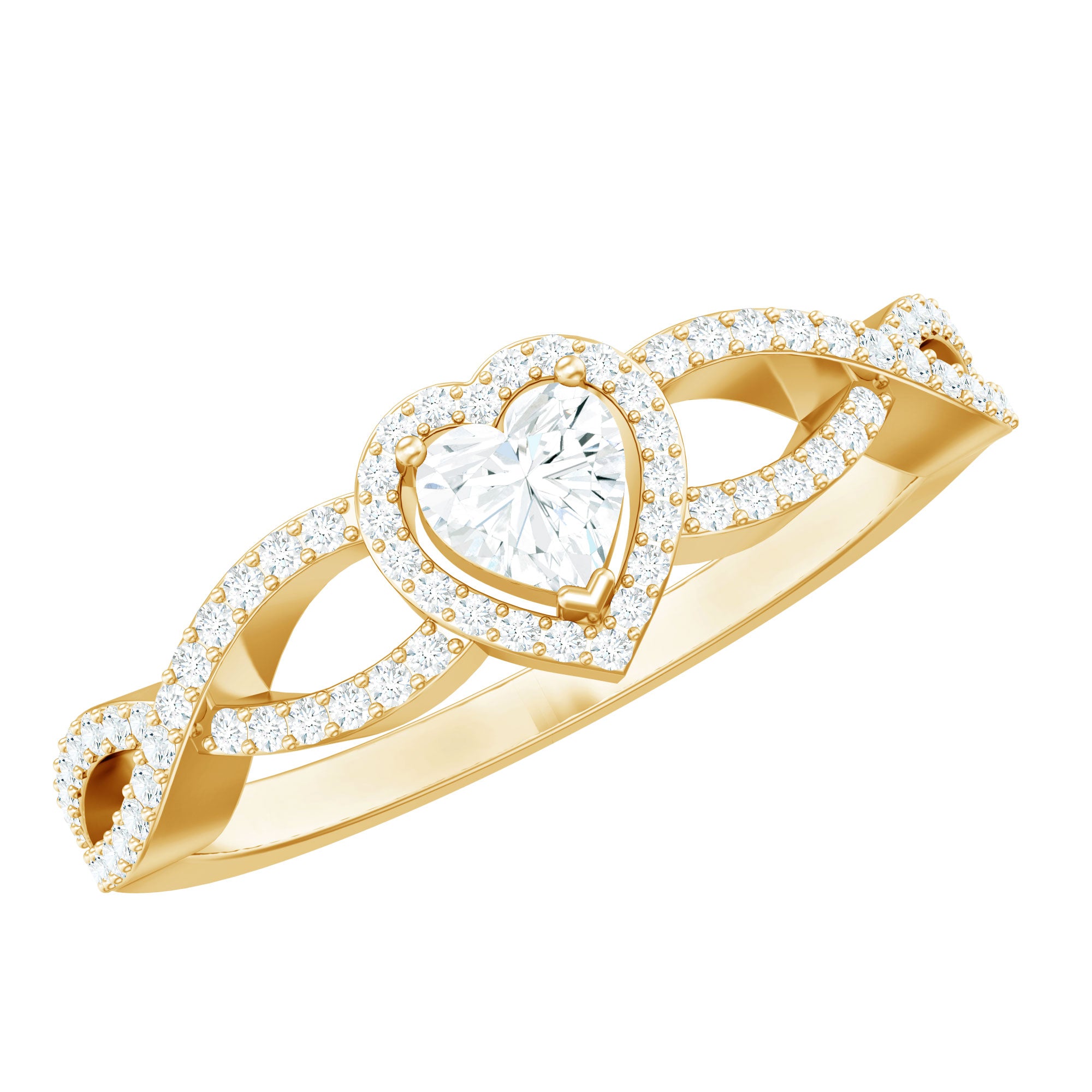 Heart Shape Lab Grown Diamond Criss Cross Engagement Ring Lab - ( EF-VS ) - Rosec Jewels