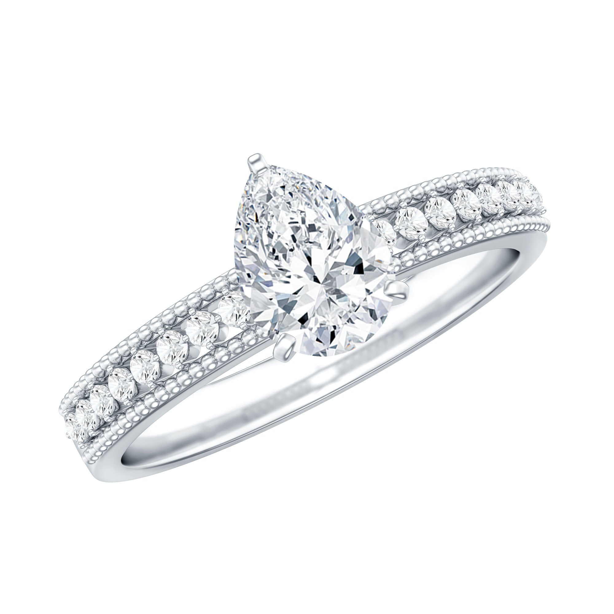 Pear Shaped Lab Grown Diamond Solitaire Engagement Ring Lab - ( EF-VS ) - Rosec Jewels
