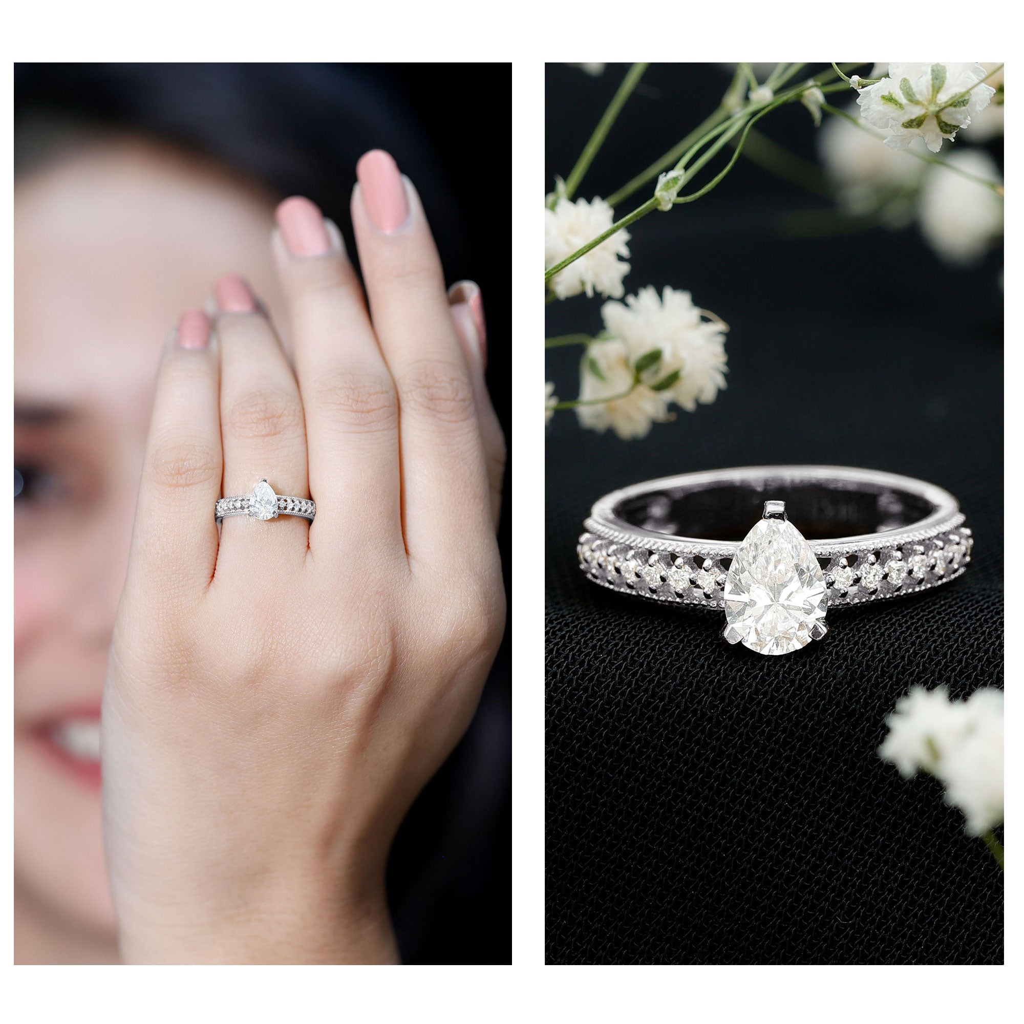 Pear Shaped Lab Grown Diamond Solitaire Engagement Ring Lab - ( EF-VS ) - Rosec Jewels