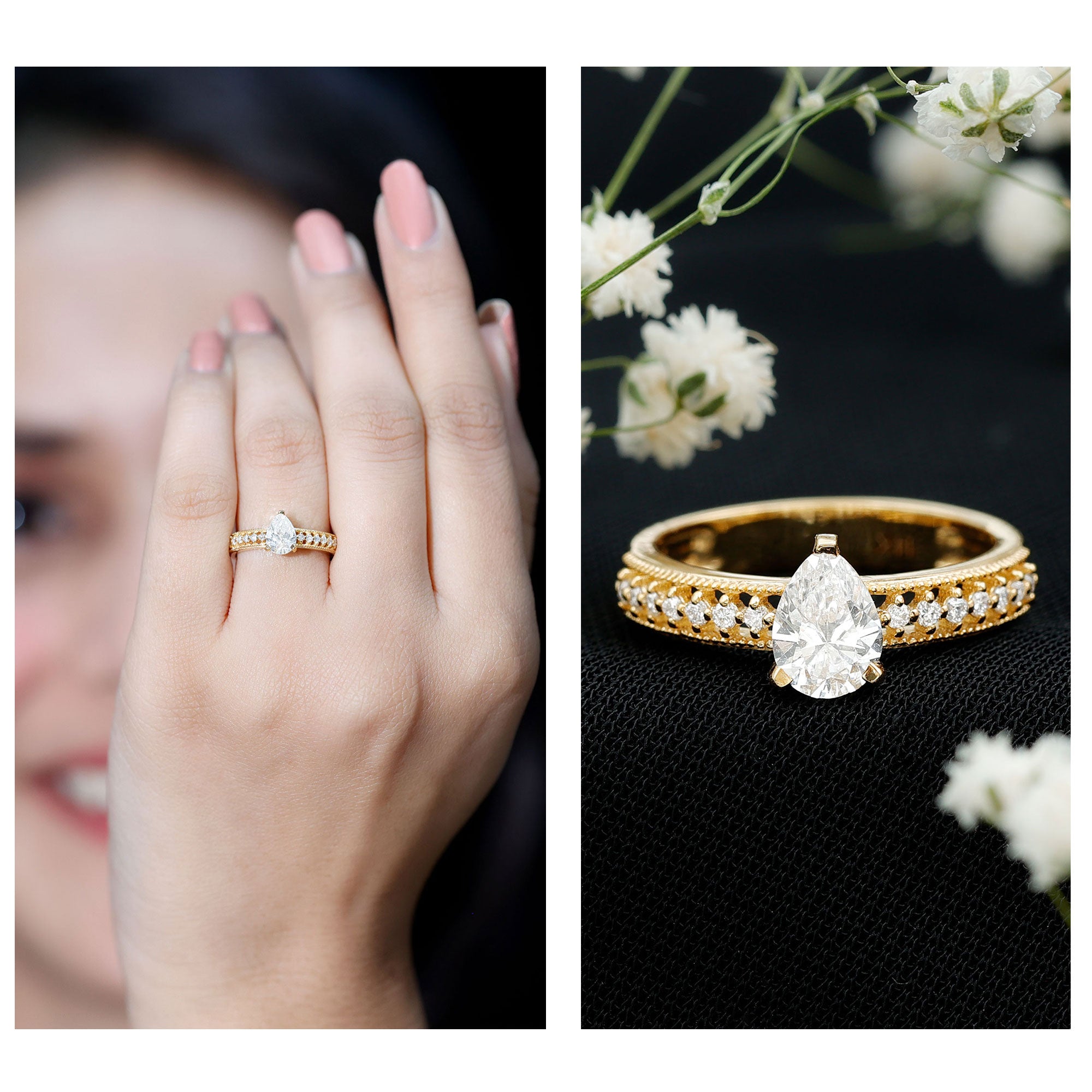 Pear Shaped Lab Grown Diamond Solitaire Engagement Ring Lab - ( EF-VS ) - Rosec Jewels