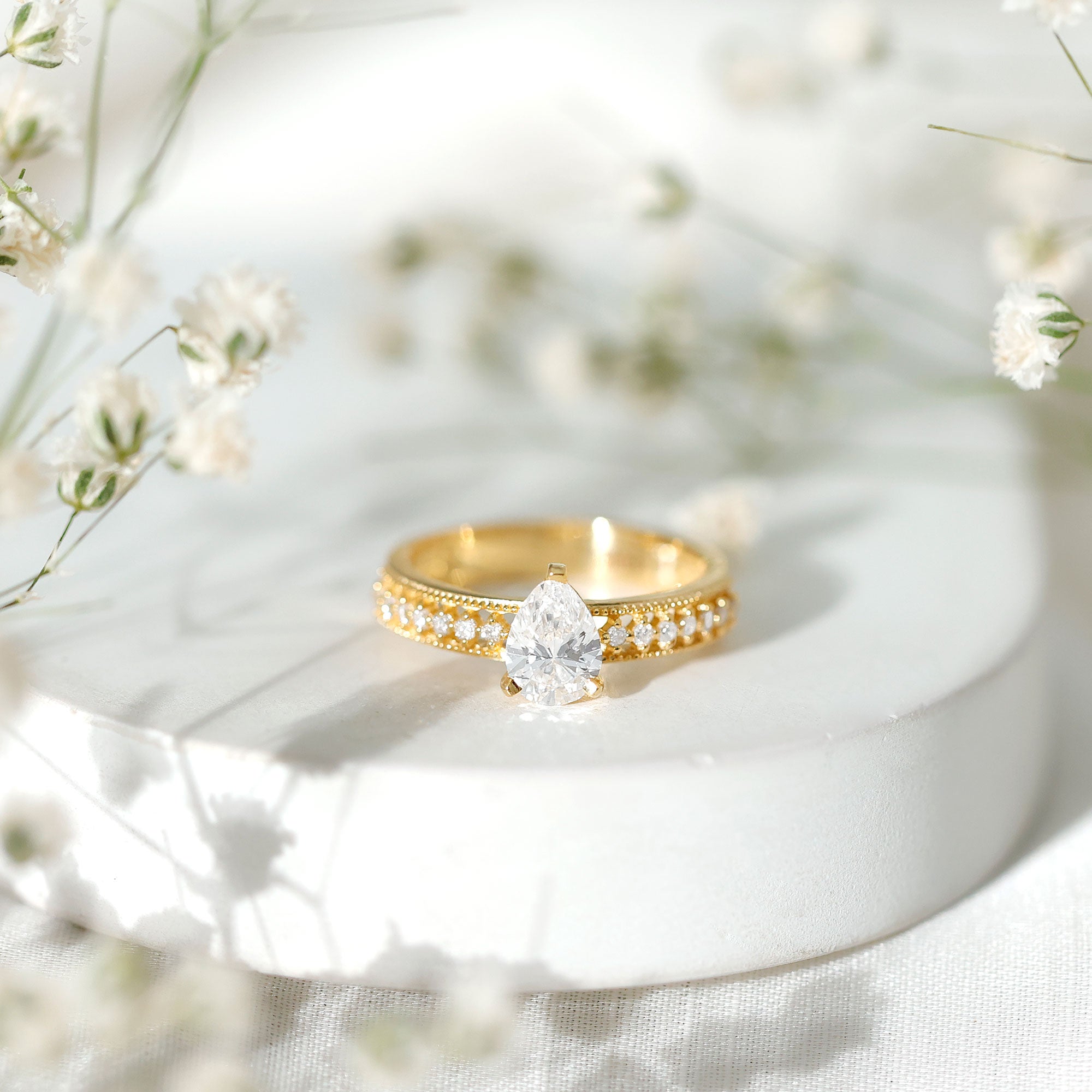 Pear Shaped Lab Grown Diamond Solitaire Engagement Ring Lab - ( EF-VS ) - Rosec Jewels