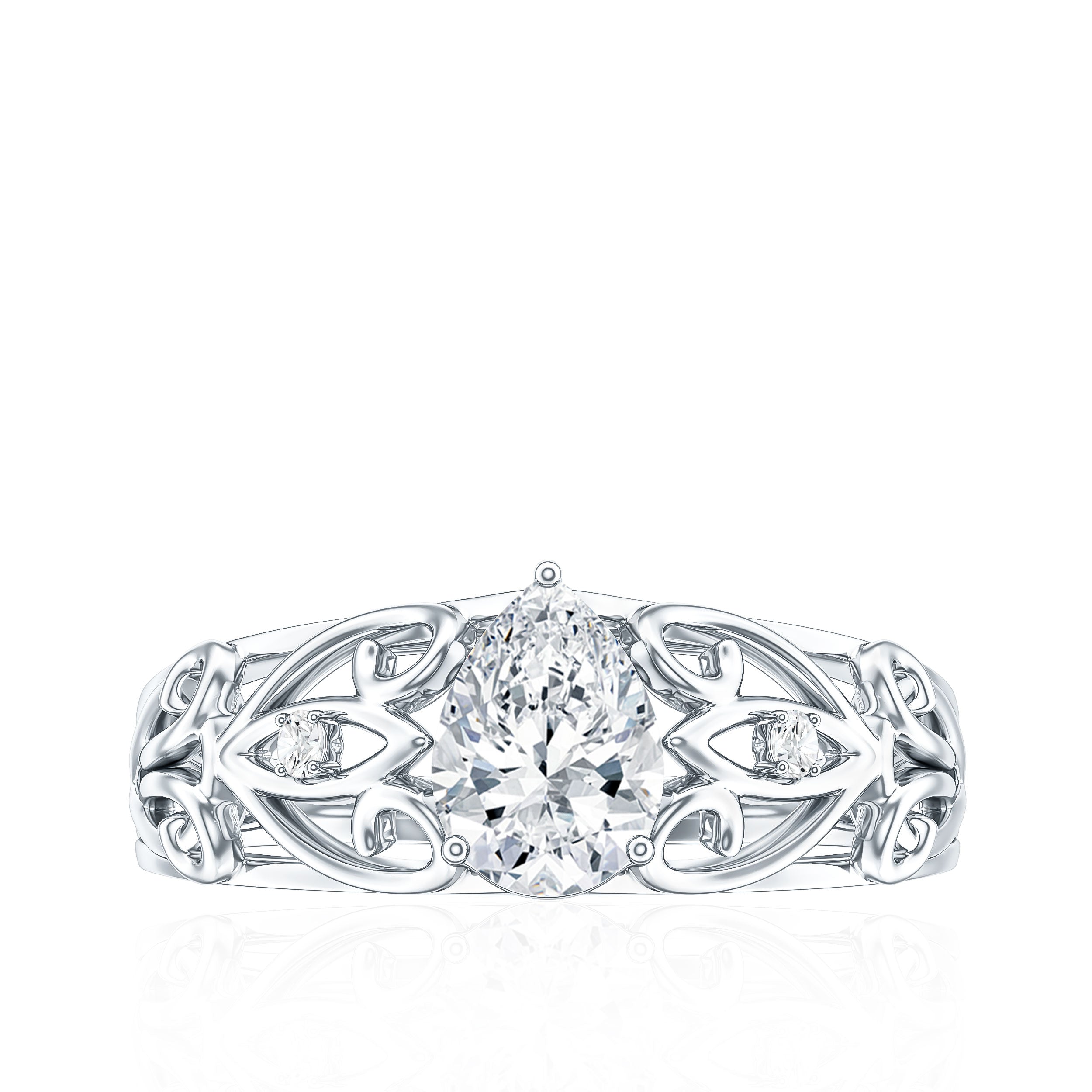 Pear Shaped Lab Created Diamond Solitaire Filigree Ring Lab - ( EF-VS ) - Rosec Jewels