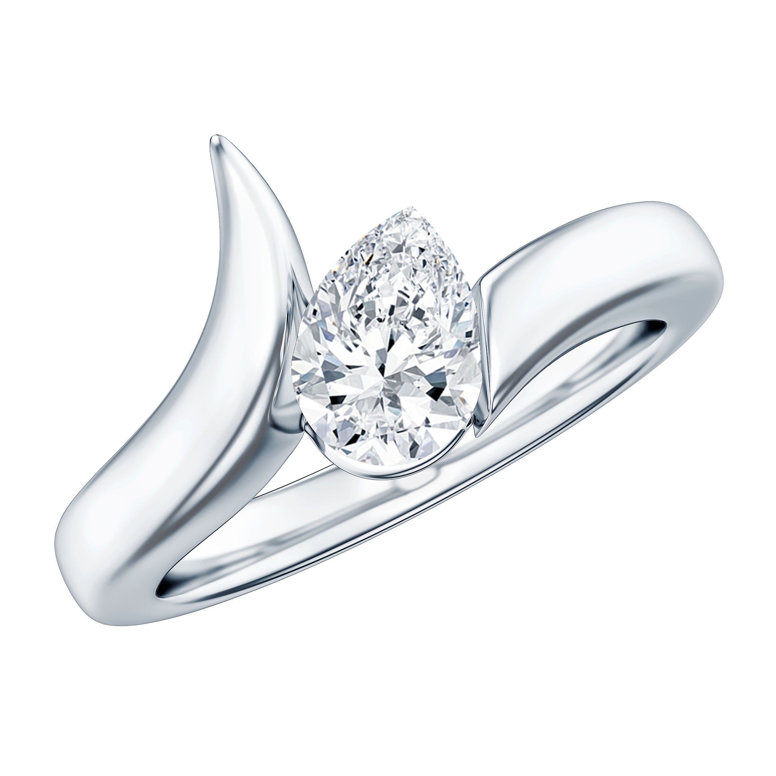 Pear Shape Lab Grown Diamond Solitaire Bypass Ring Lab - ( EF-VS ) - Rosec Jewels