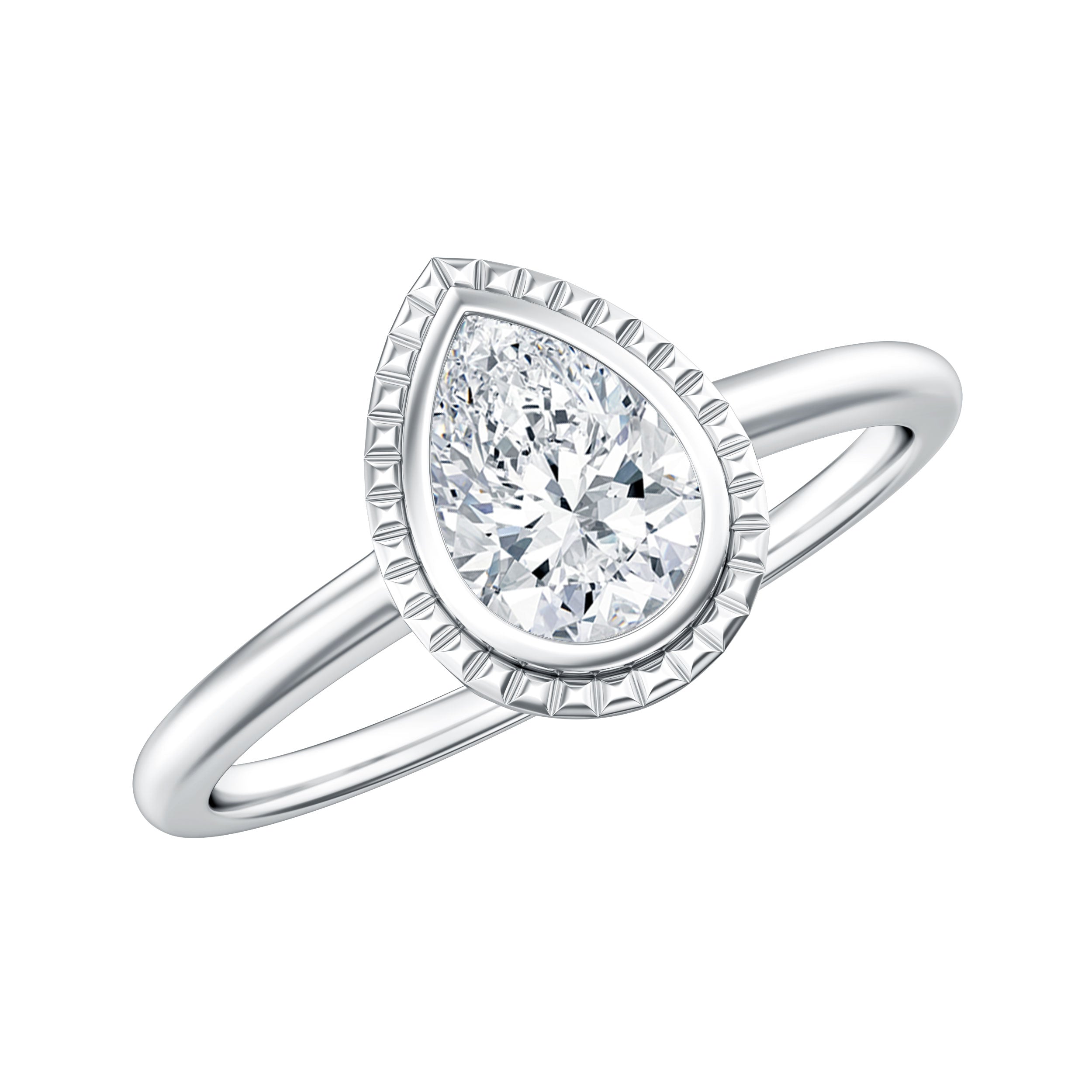 Pear Cut Lab Grown Diamond Solitaire Ring with Engraved Details Lab - ( EF-VS ) - Rosec Jewels