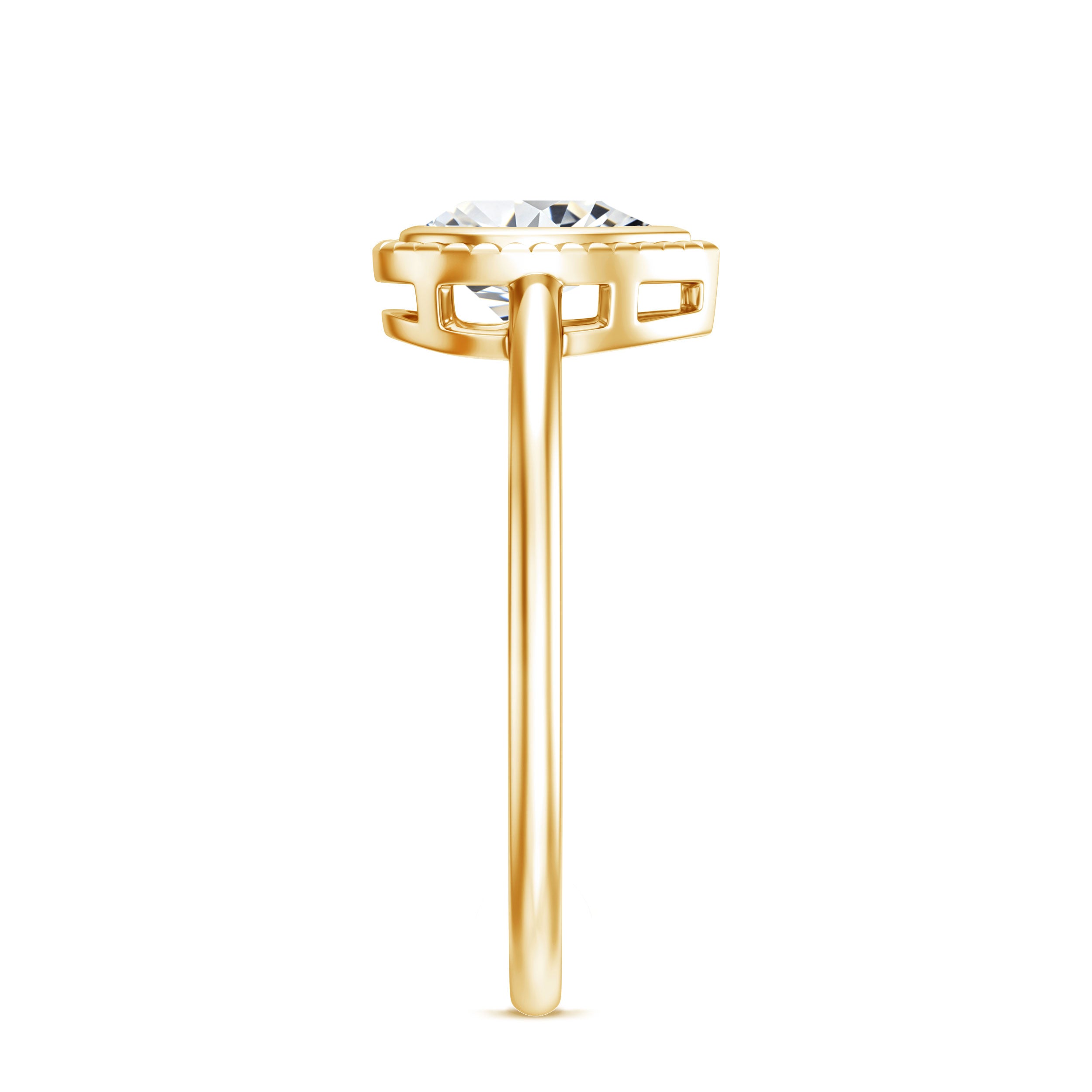 Pear Cut Lab Grown Diamond Solitaire Ring with Engraved Details Lab - ( EF-VS ) - Rosec Jewels