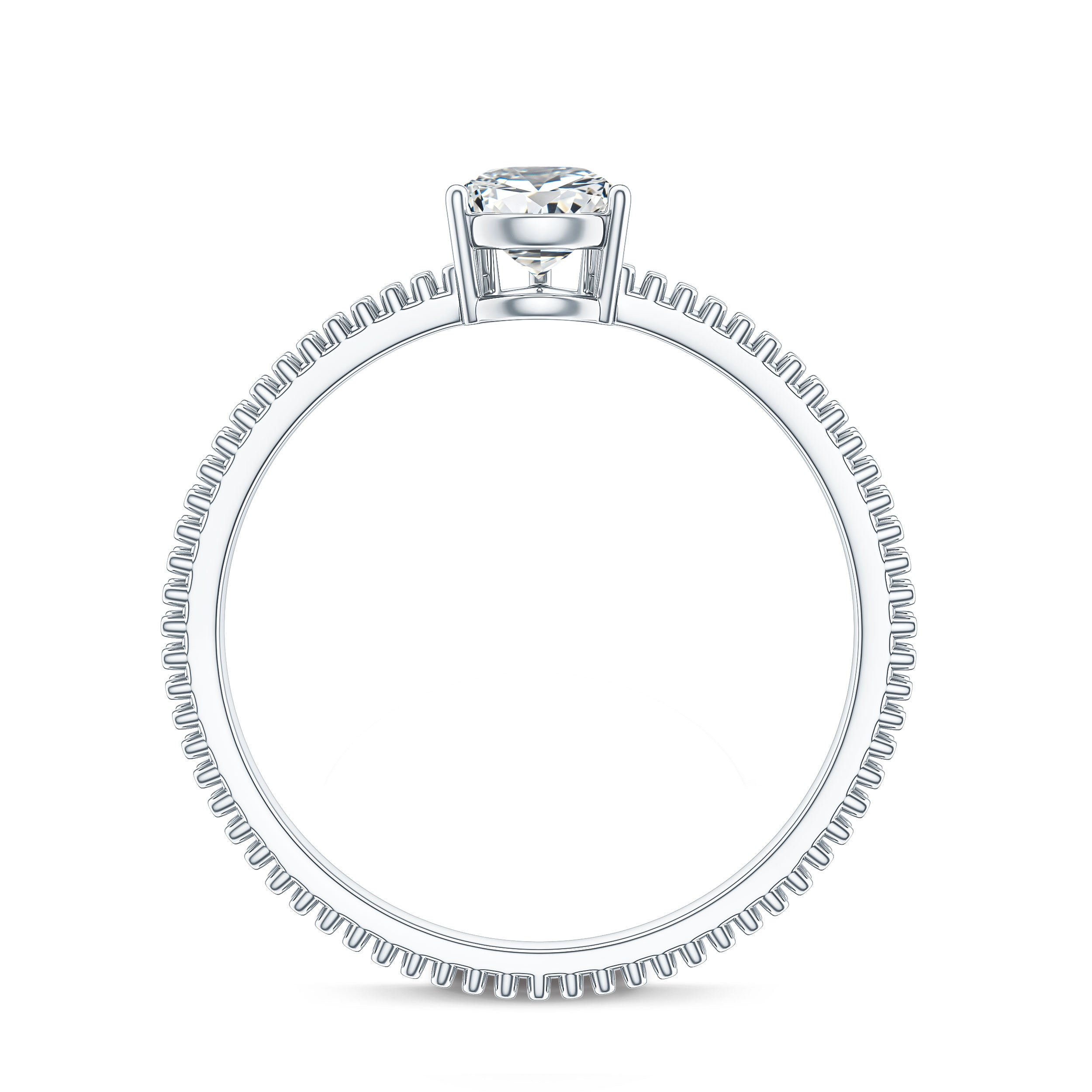 Pear Shaped Lab Grown Diamond Solitaire Ring with Beaded Detailing Lab - ( EF-VS ) - Rosec Jewels