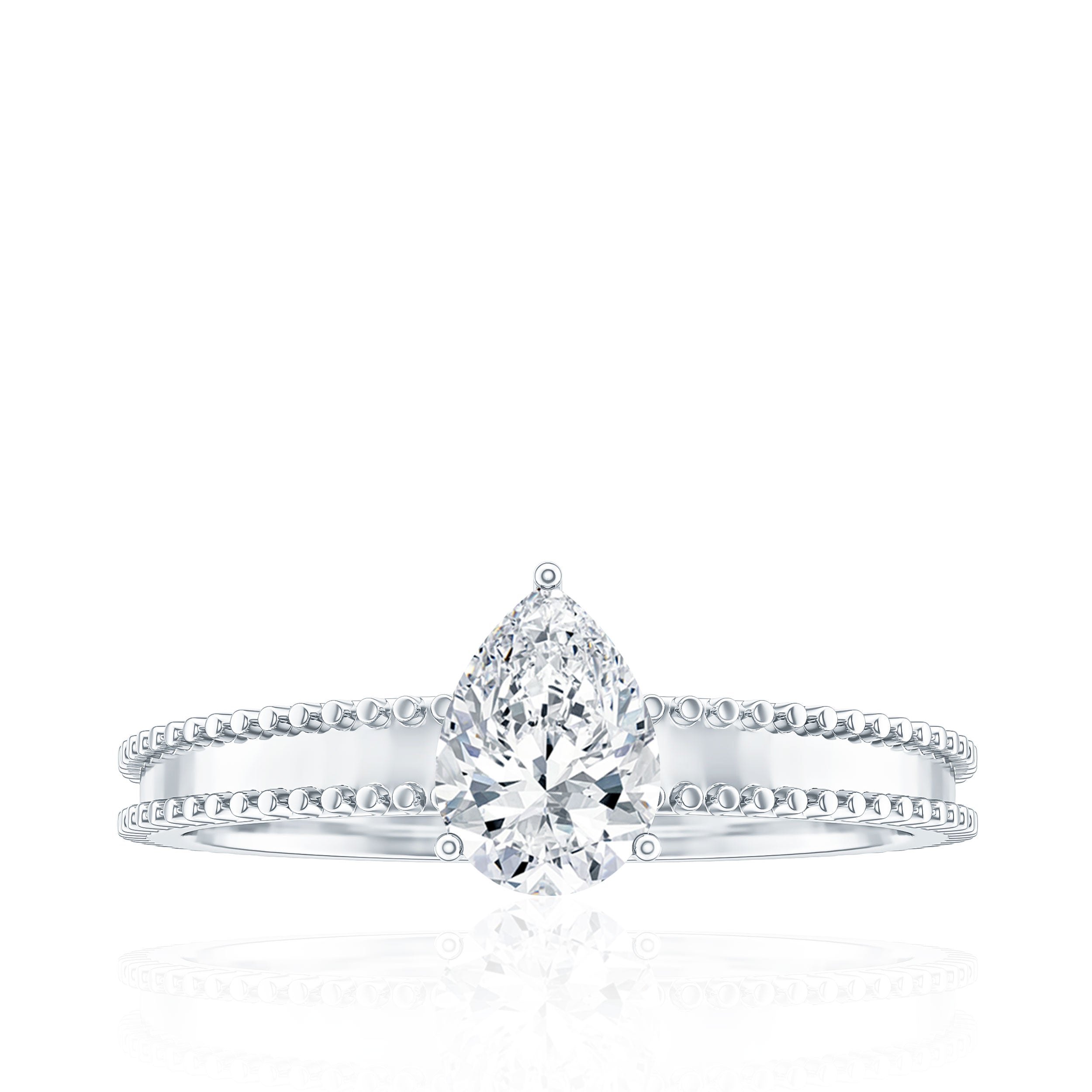Pear Shaped Lab Grown Diamond Solitaire Ring with Beaded Detailing Lab - ( EF-VS ) - Rosec Jewels