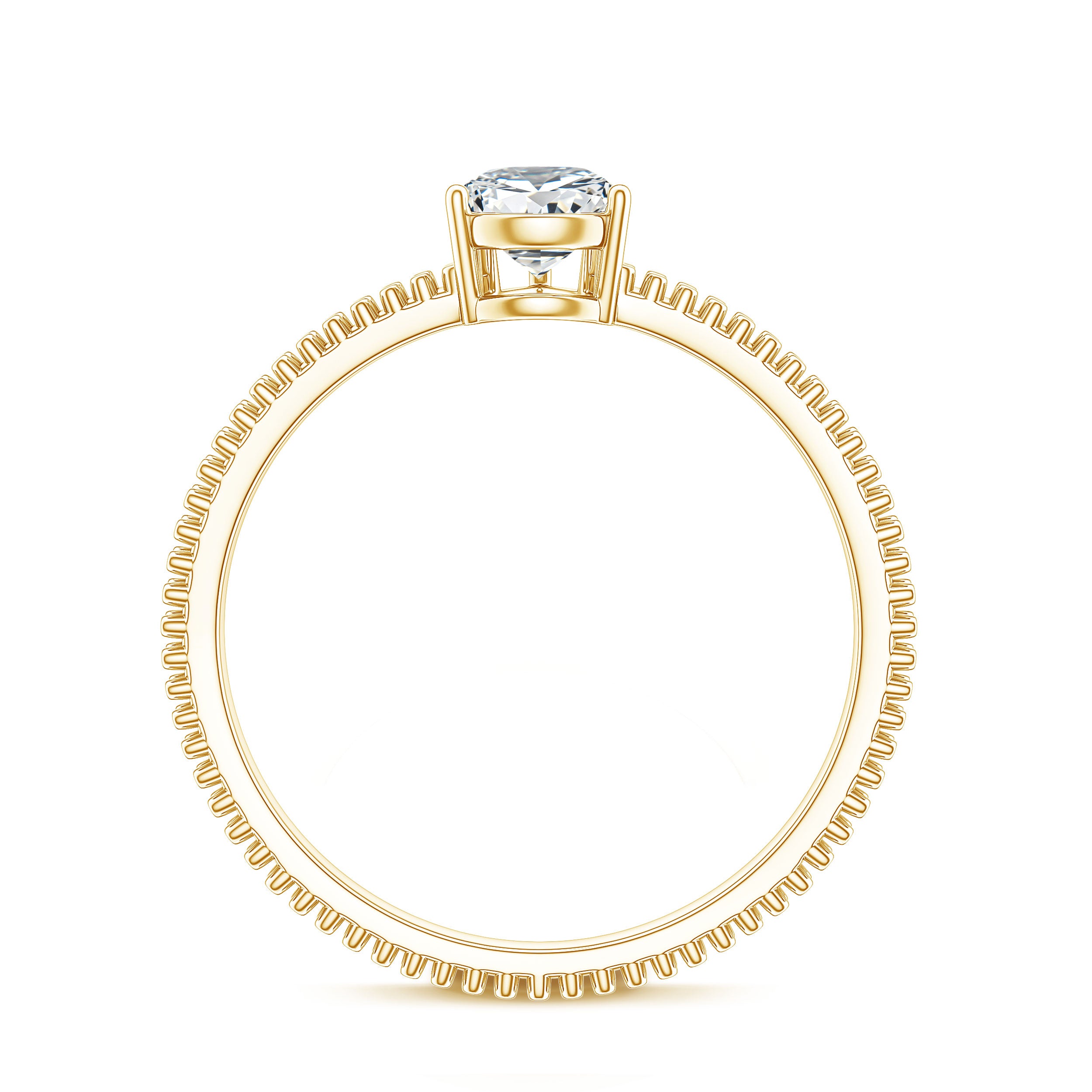 Pear Shaped Lab Grown Diamond Solitaire Ring with Beaded Detailing Lab - ( EF-VS ) - Rosec Jewels
