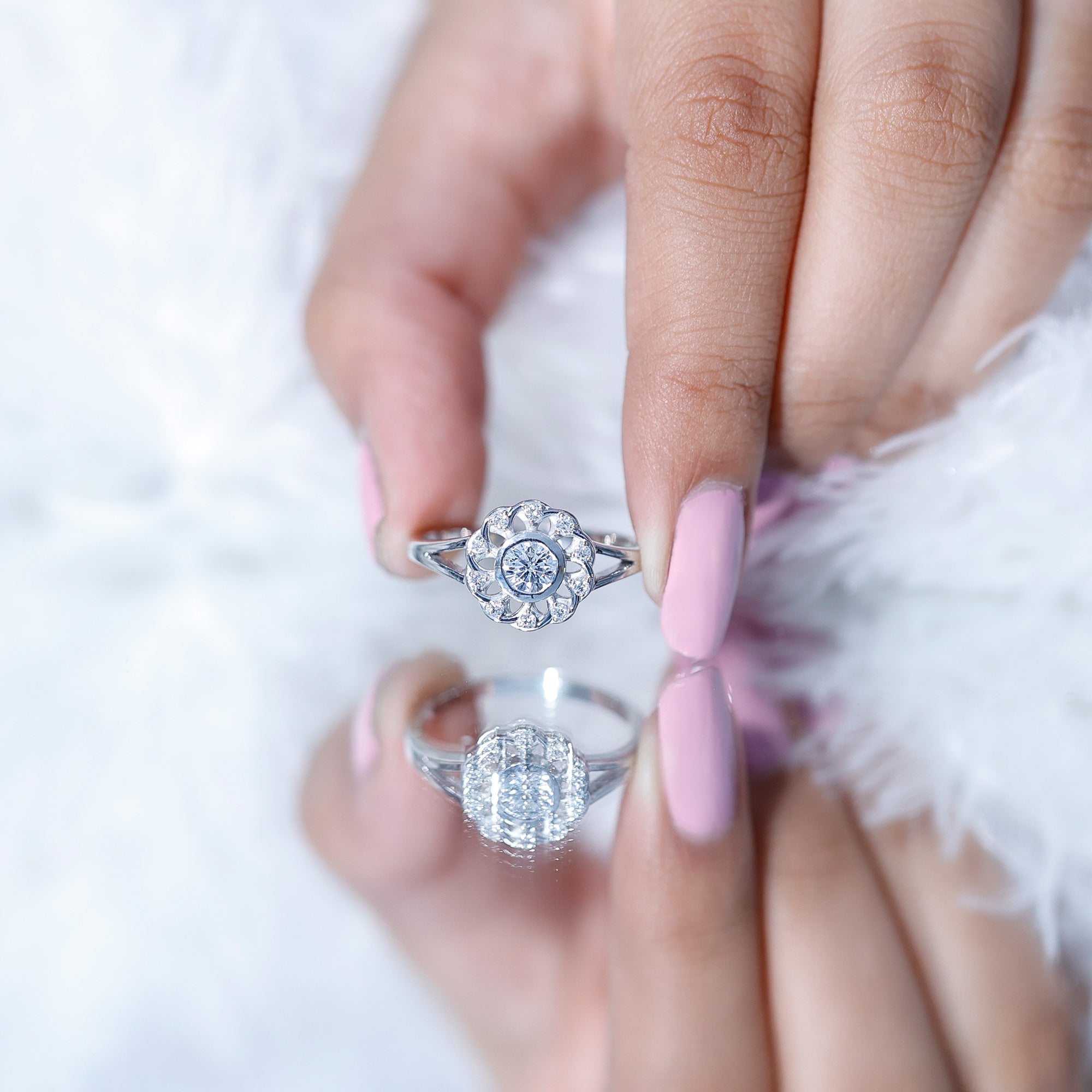 Lab Grown Diamond Nature Inspired Flower Engagement Ring Lab - ( EF-VS ) - Rosec Jewels