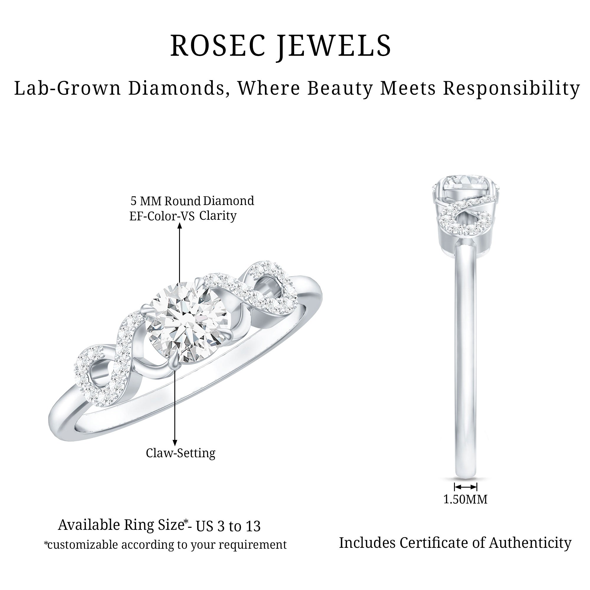 Lab Grown Diamond Criss Cross Promise Ring Lab - ( EF-VS ) - Rosec Jewels