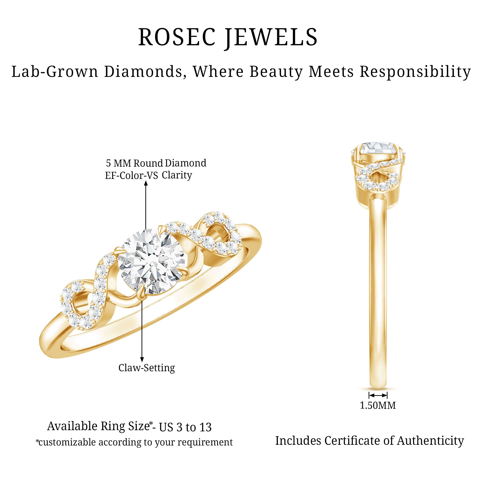 Lab Grown Diamond Criss Cross Promise Ring Lab - ( EF-VS ) - Rosec Jewels