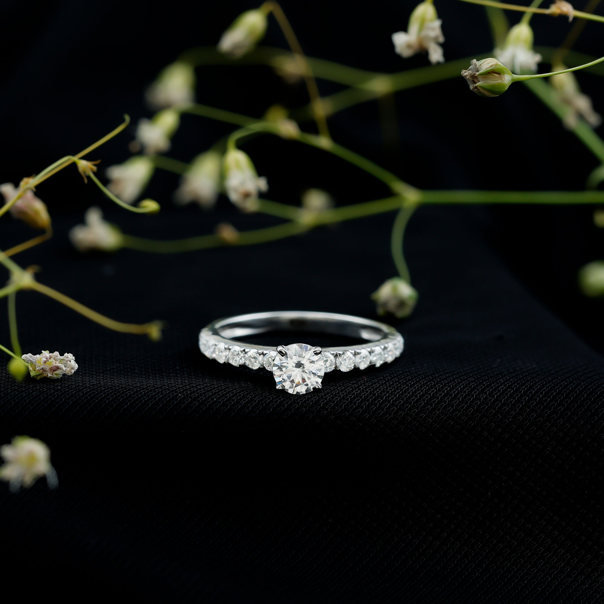 Minimal Solitaire Engagement Ring with Lab Grown Diamond Lab - ( EF-VS ) - Rosec Jewels