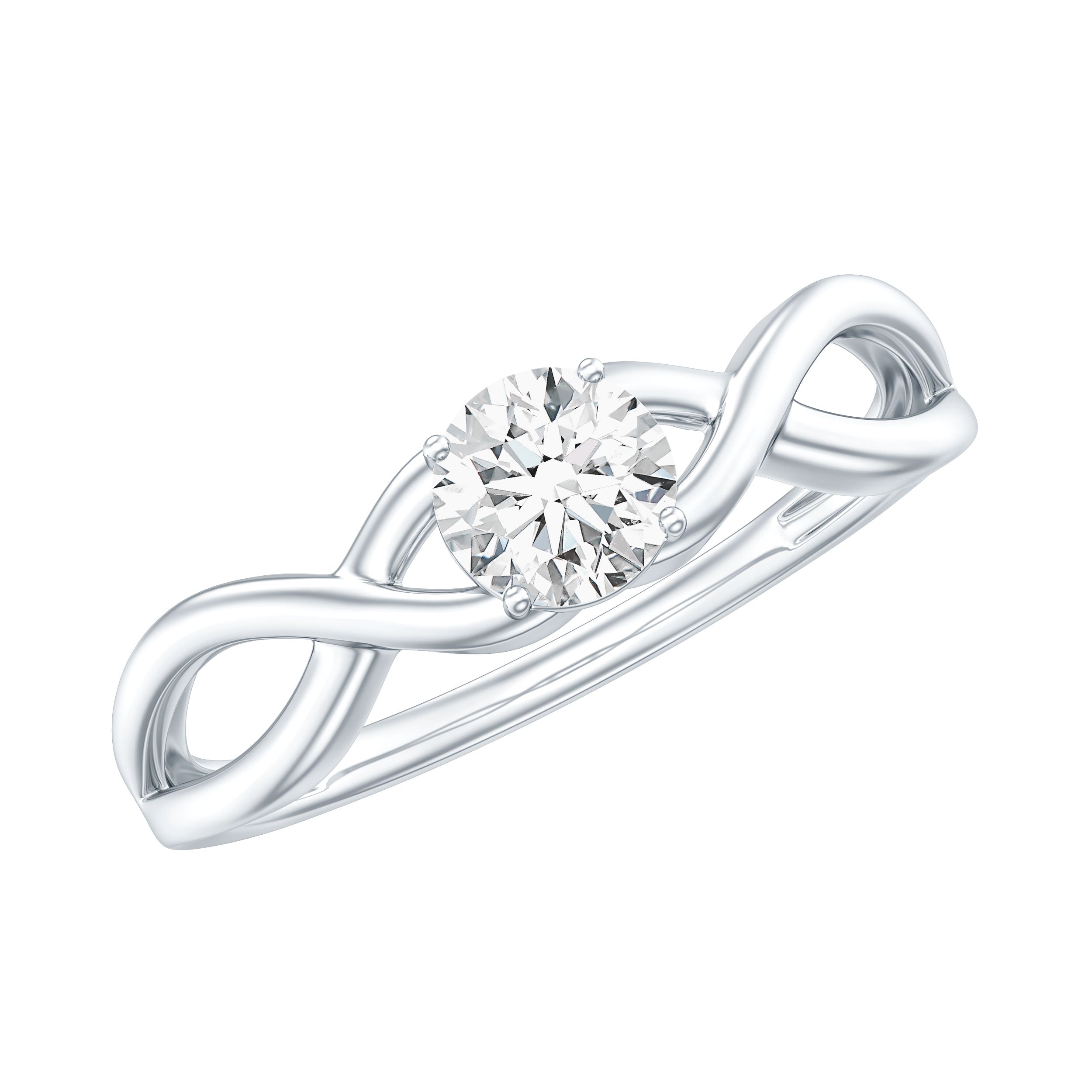 Round Lab Grown Diamond Solitaire Promise Ring in Crossover Shank