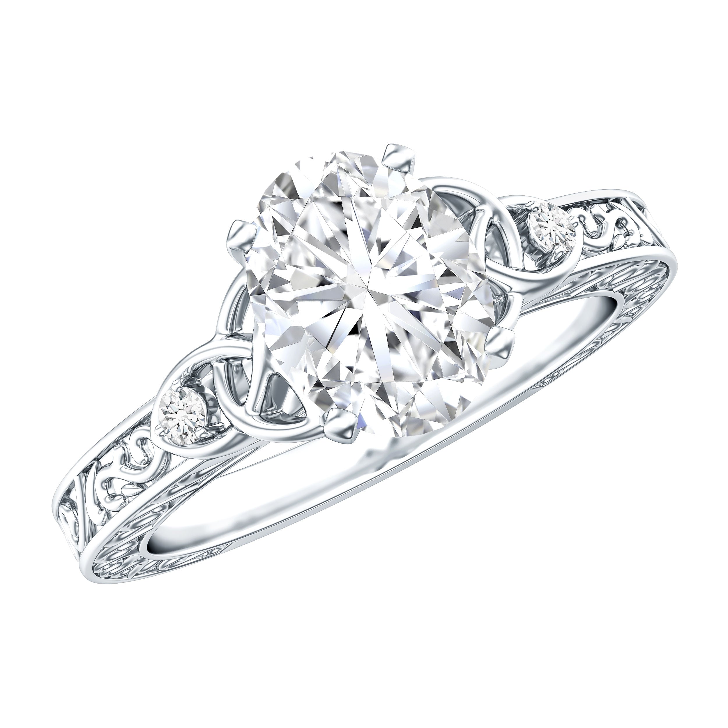 Antique Style Oval Shape Lab Grown Diamond Solitaire Celtic Knot Ring Lab - ( EF-VS ) - Rosec Jewels