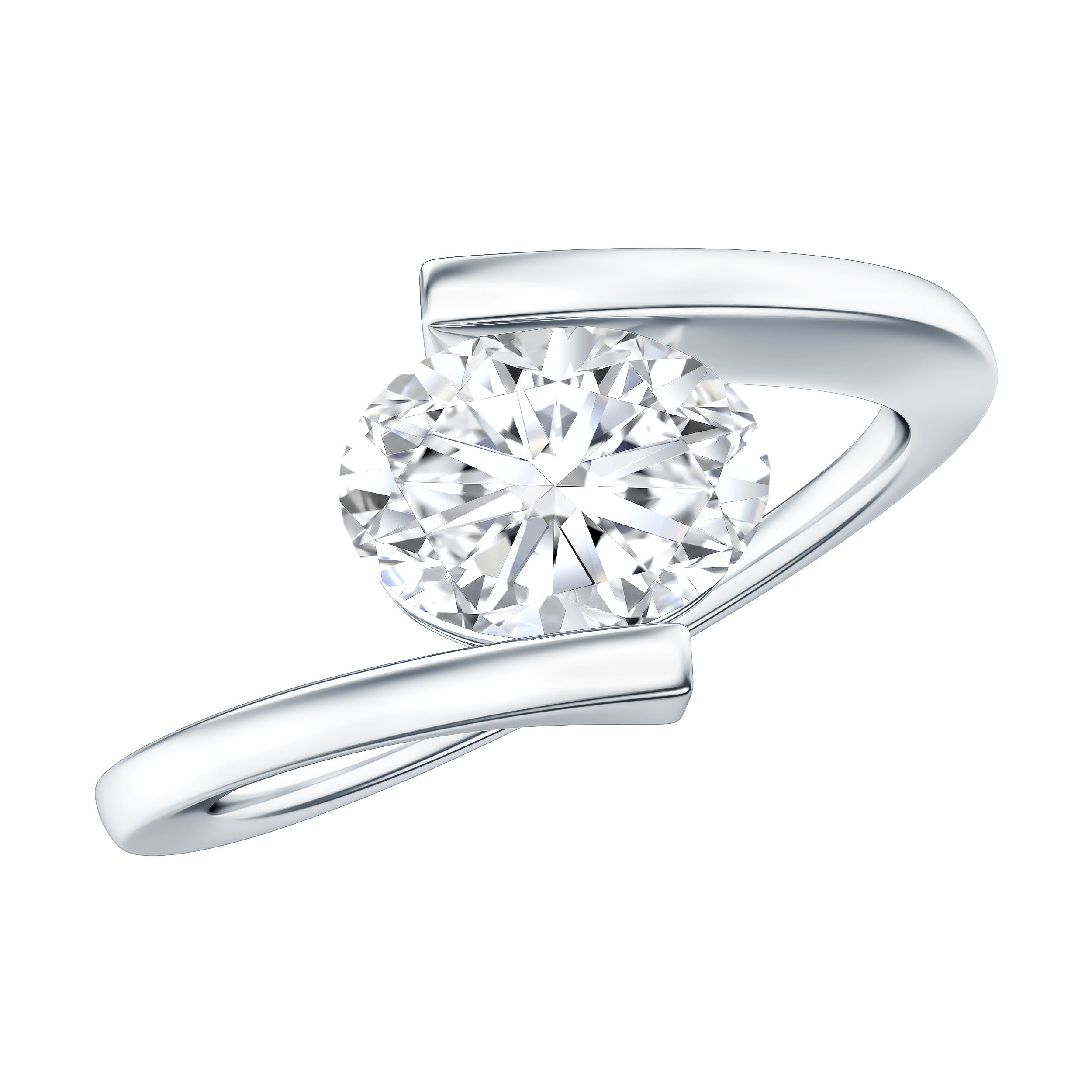 Simple Oval Shape Lab Grown Diamond Solitaire Bypass Ring Lab - ( EF-VS ) - Rosec Jewels