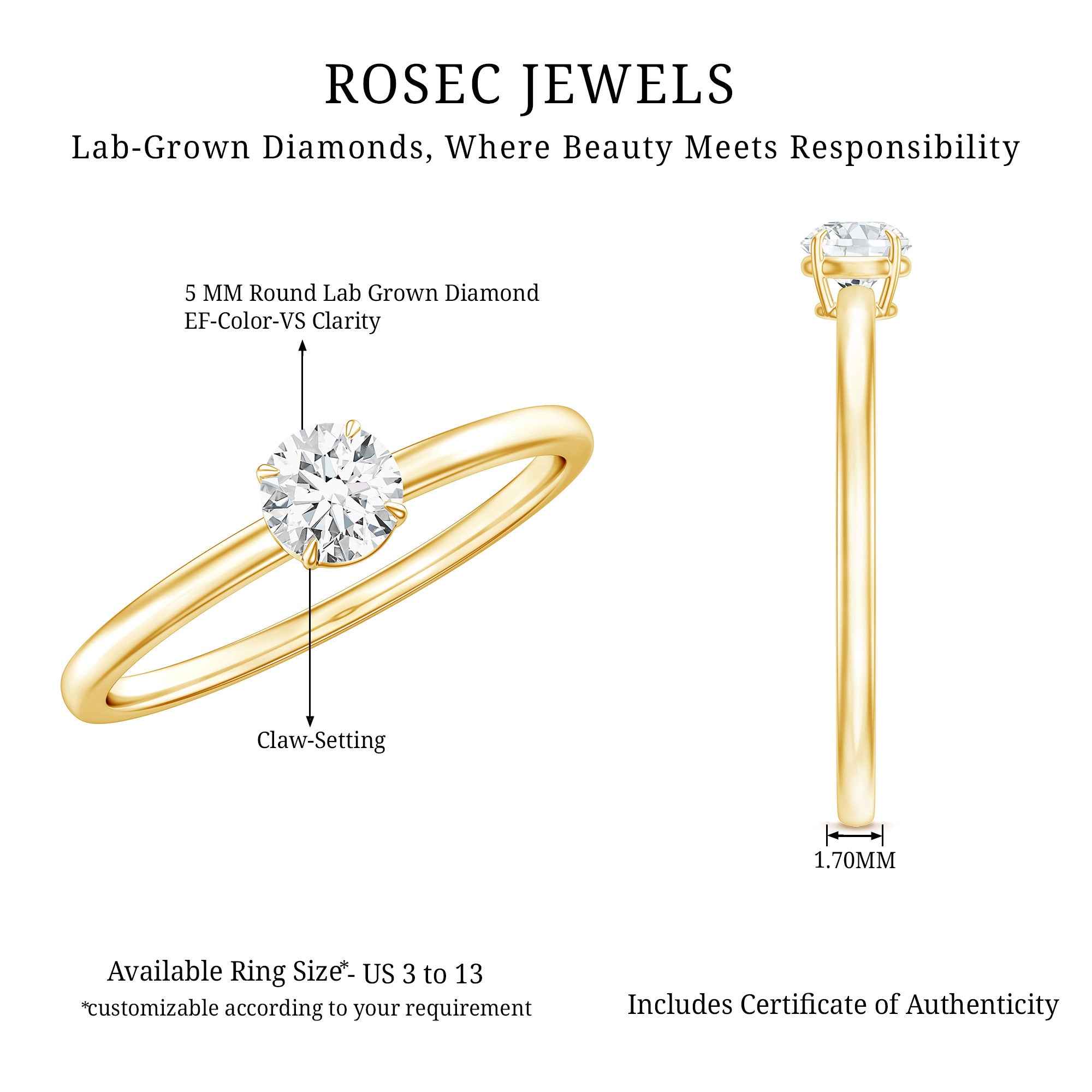 Brilliant Cut Lab Grown Diamond Solitaire Promise Ring Lab - ( EF-VS ) - Rosec Jewels