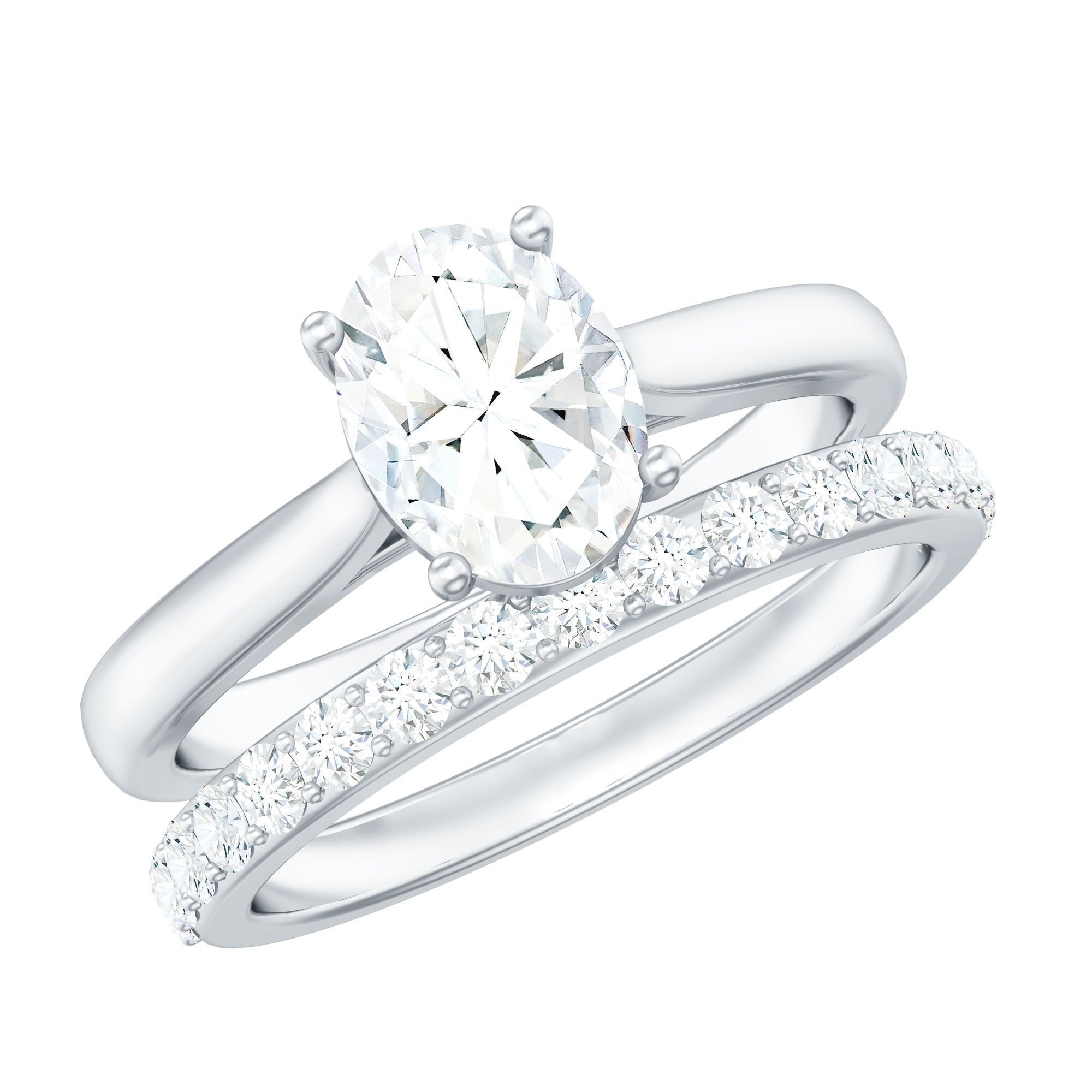 Oval Shape Solitaire Lab Grown Diamond Bridal Ring Set