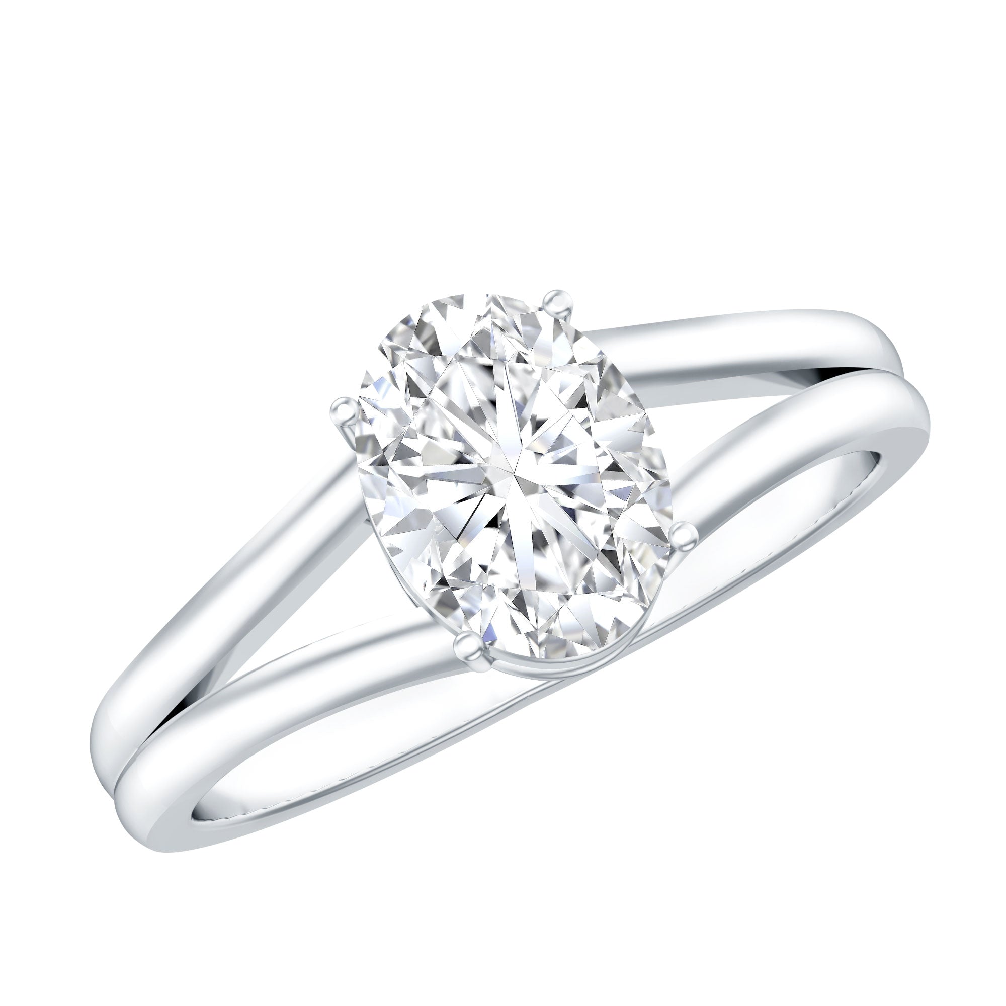 Oval Lab Grown Diamond Solitaire Ring in Split Shank Lab - ( EF-VS ) - Rosec Jewels