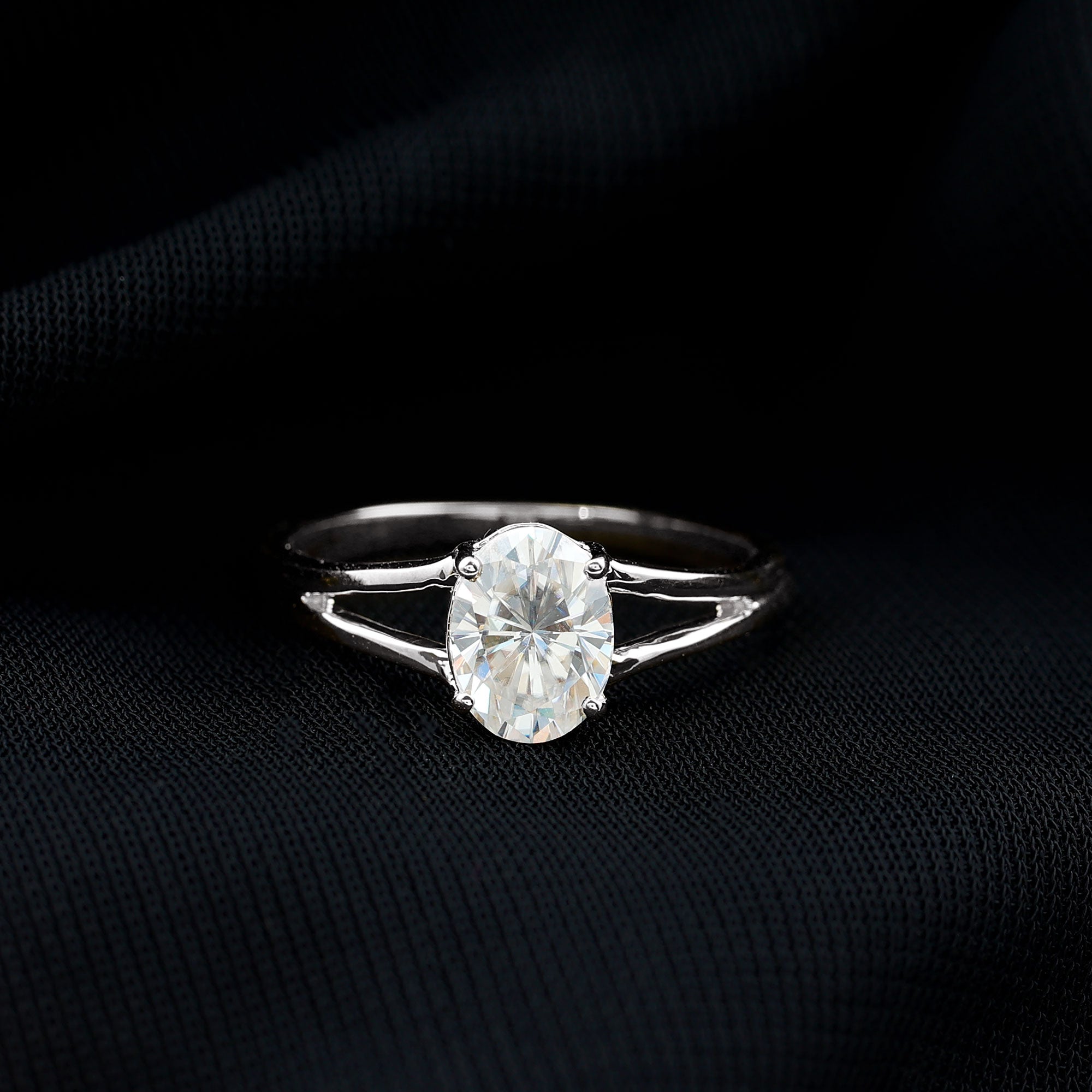 Oval Lab Grown Diamond Solitaire Ring in Split Shank Lab - ( EF-VS ) - Rosec Jewels