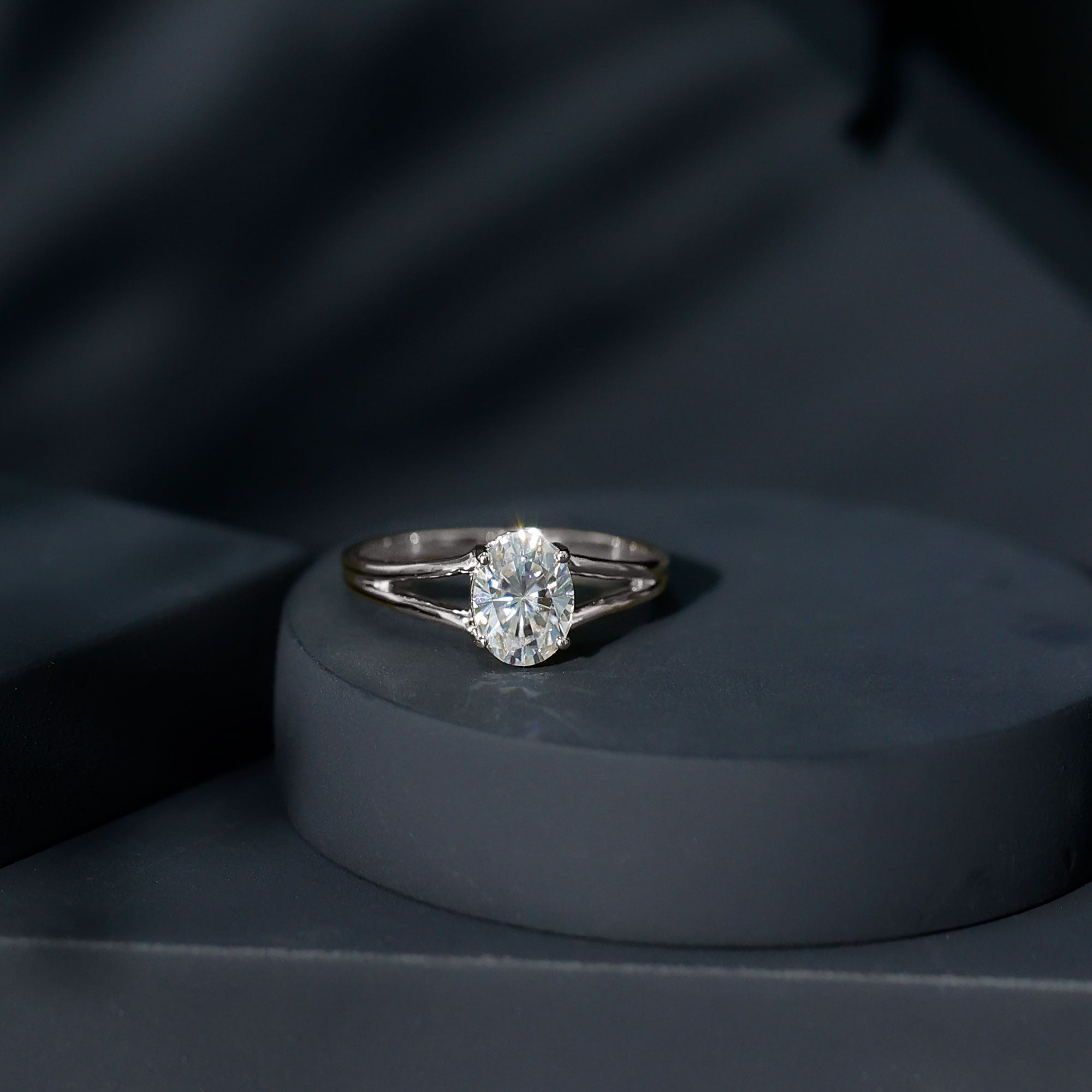 Oval Lab Grown Diamond Solitaire Ring in Split Shank Lab - ( EF-VS ) - Rosec Jewels