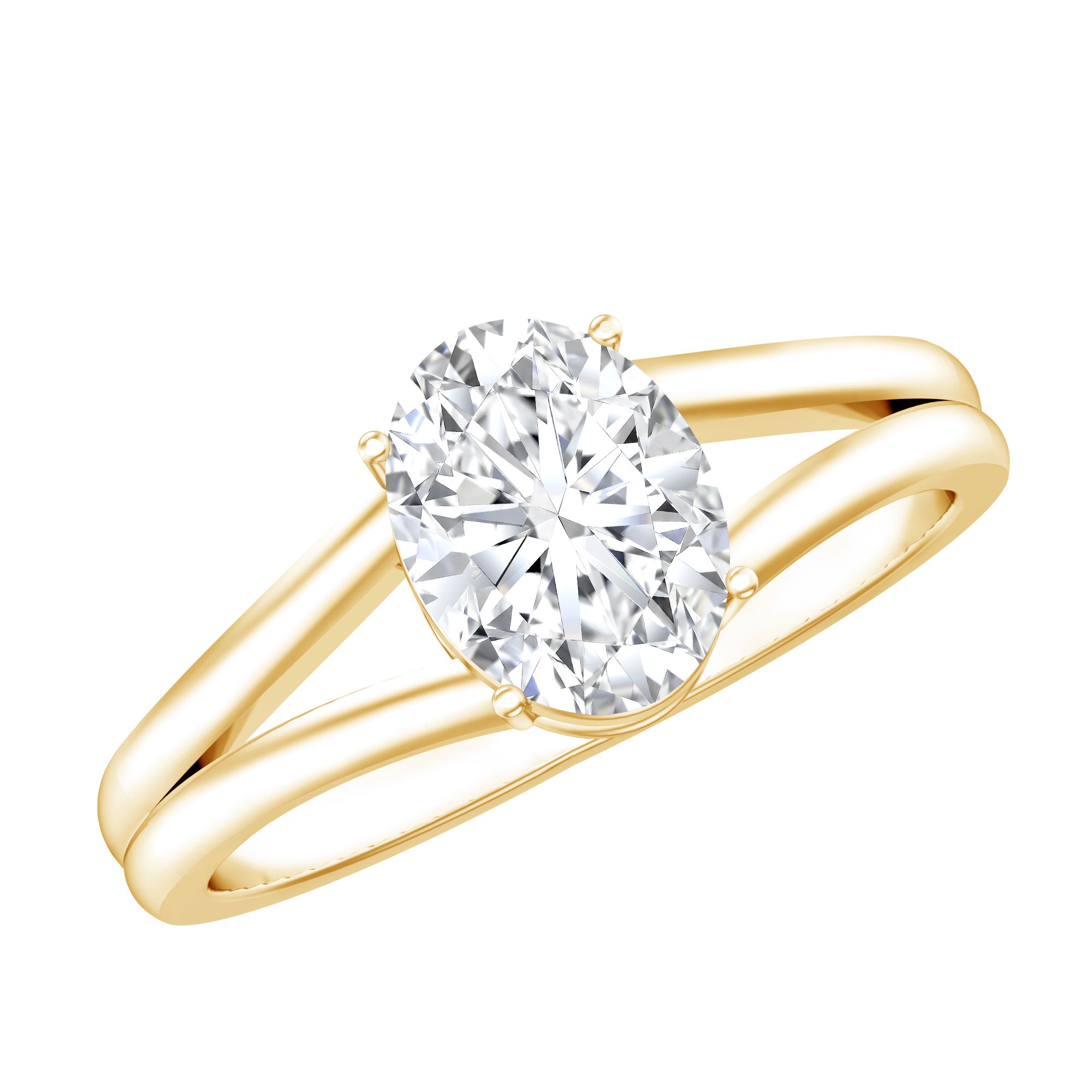 Oval Lab Grown Diamond Solitaire Ring in Split Shank Lab - ( EF-VS ) - Rosec Jewels