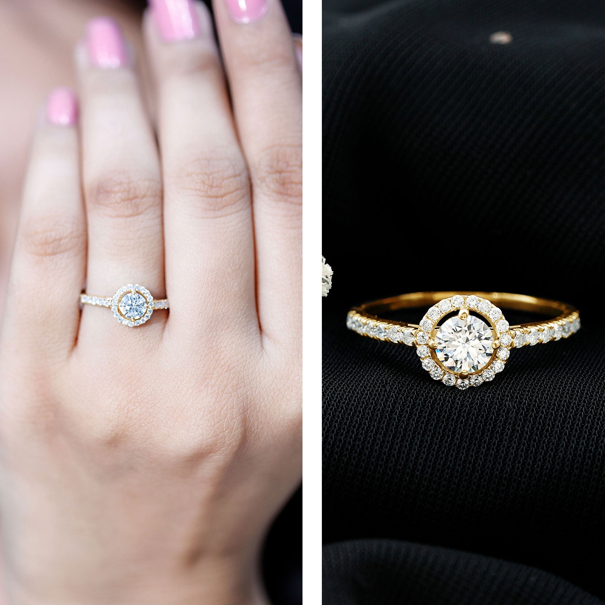 5MM Lab Grown Diamond Engagement Ring with Halo Lab - ( EF-VS ) - Rosec Jewels