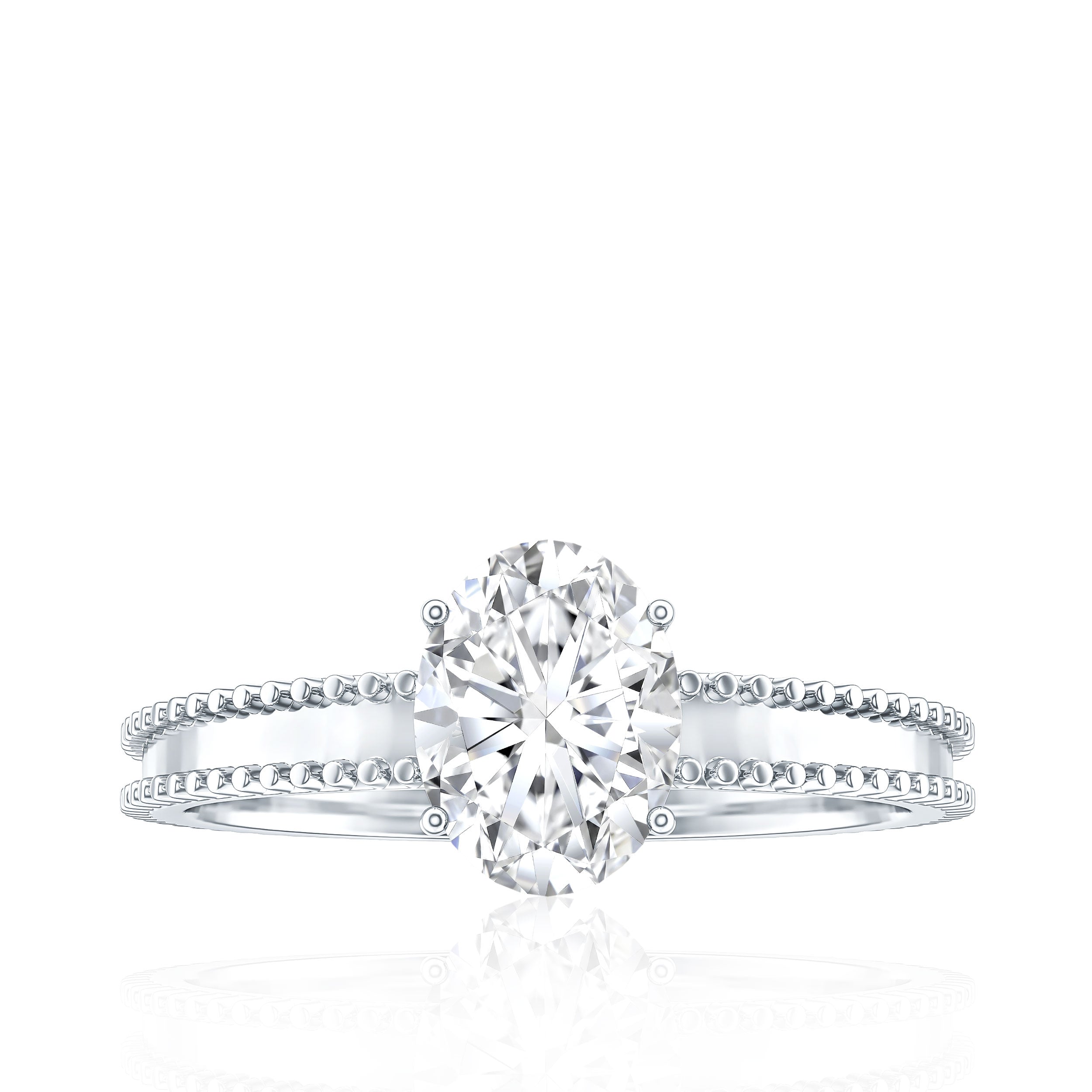 Oval Shaped Lab Grown Diamond Solitaire Ring with Beaded Detailing Lab - ( EF-VS ) - Rosec Jewels