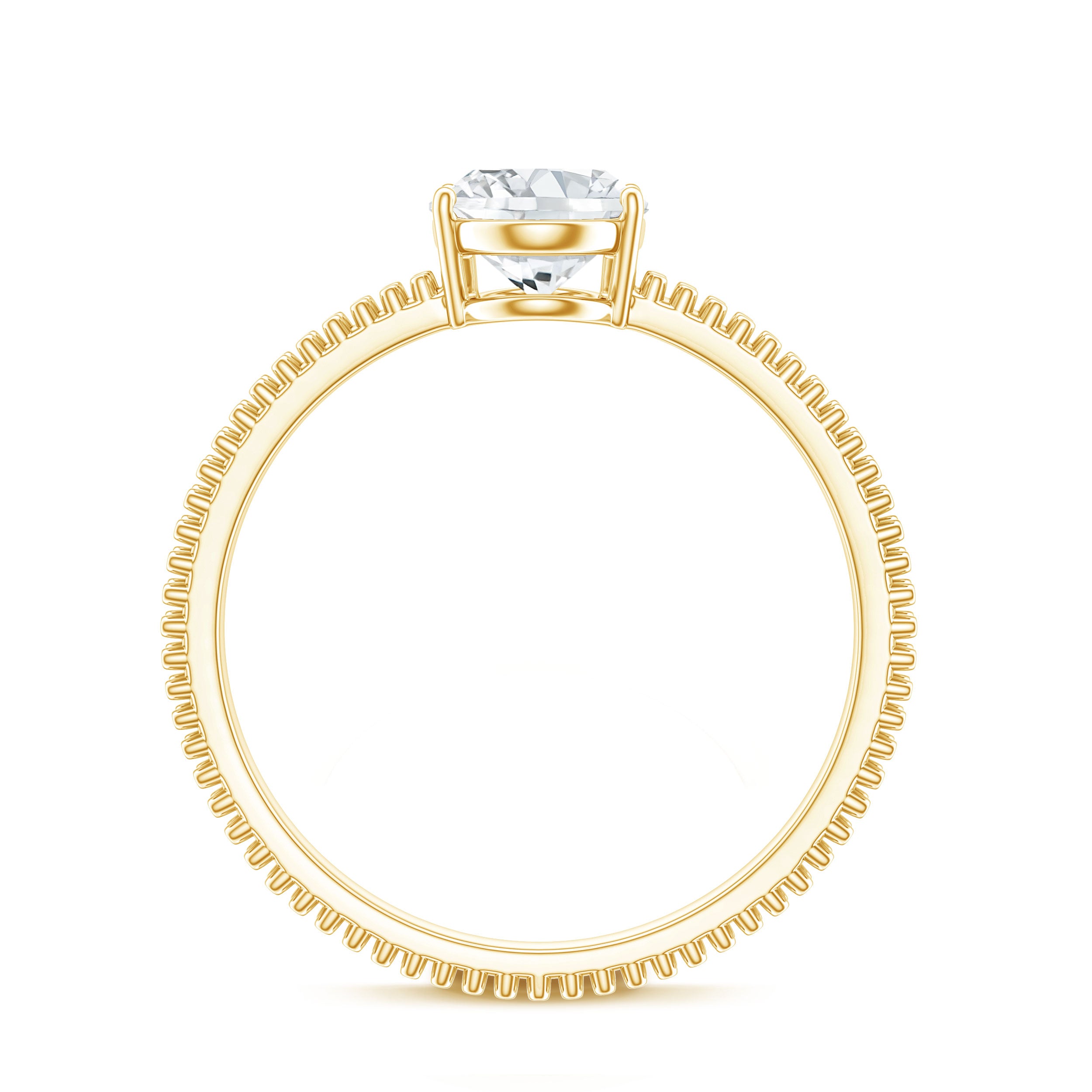 Oval Shaped Lab Grown Diamond Solitaire Ring with Beaded Detailing Lab - ( EF-VS ) - Rosec Jewels