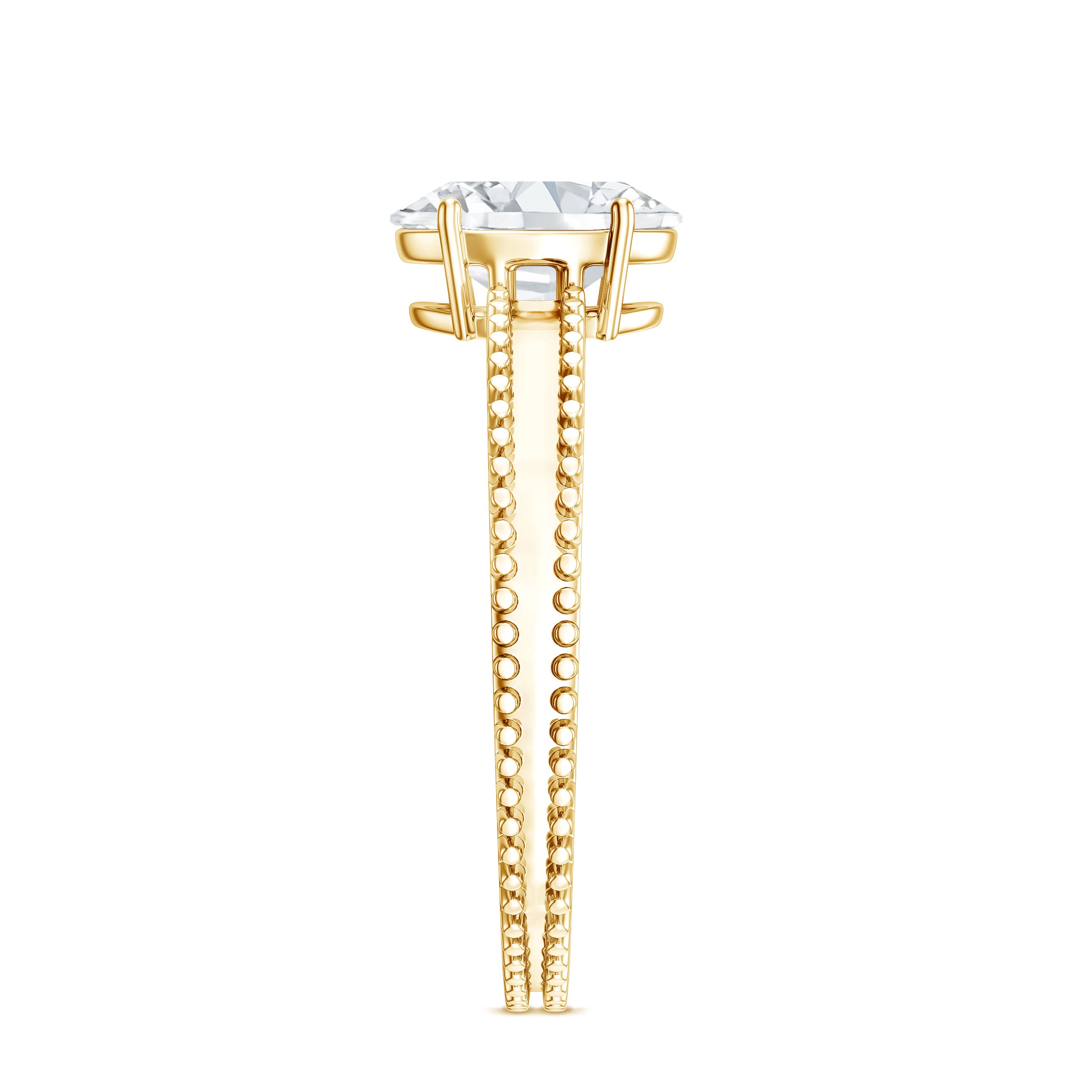 Oval Shaped Lab Grown Diamond Solitaire Ring with Beaded Detailing Lab - ( EF-VS ) - Rosec Jewels