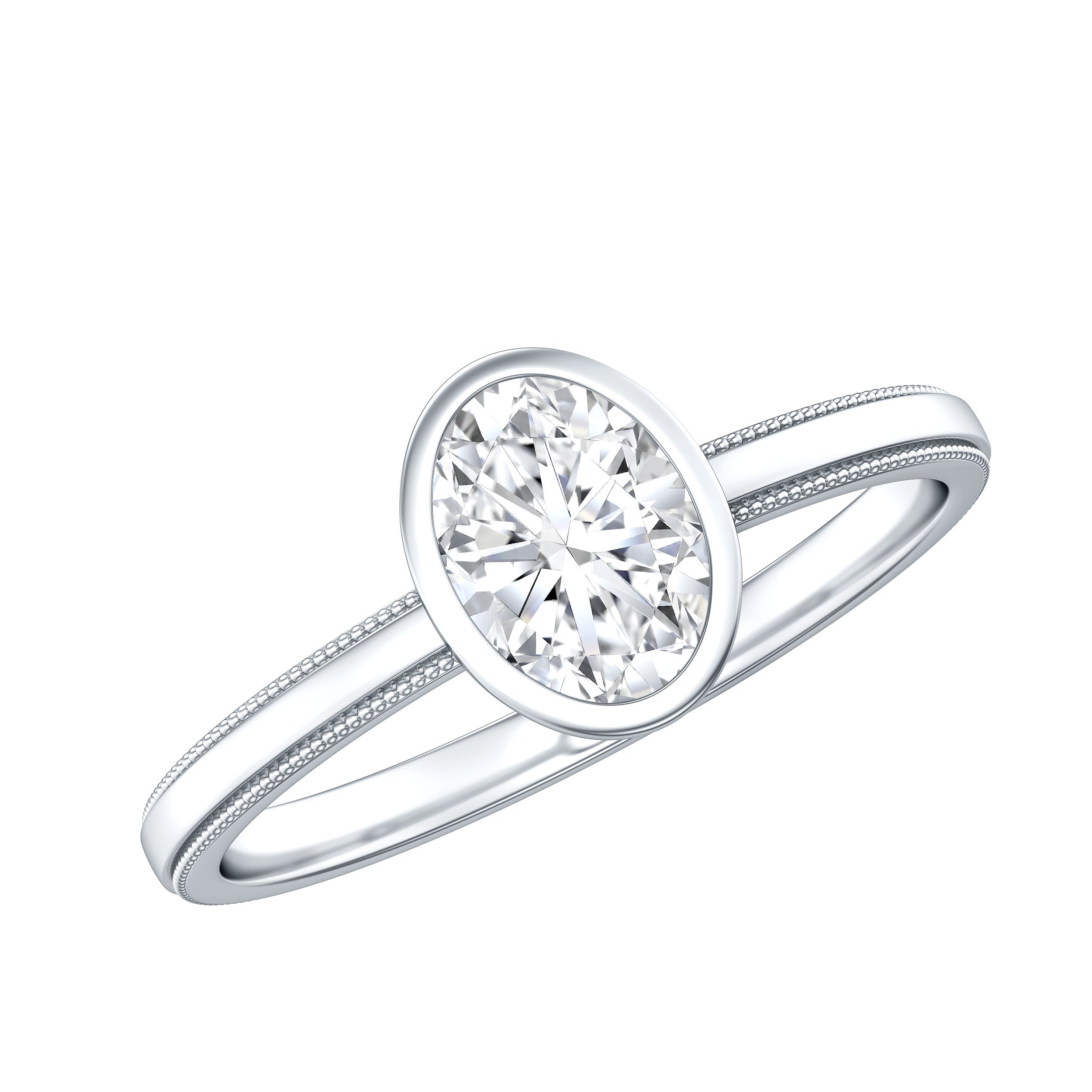 Bezel Set Oval Lab Grown Diamond Solitaire Ring Lab - ( EF-VS ) - Rosec Jewels
