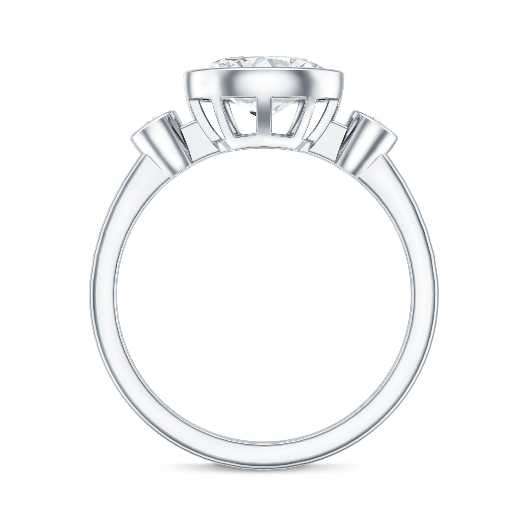 Bezel Set Oval Lab Grown Diamond East West Engagement Ring Lab - ( EF-VS ) - Rosec Jewels
