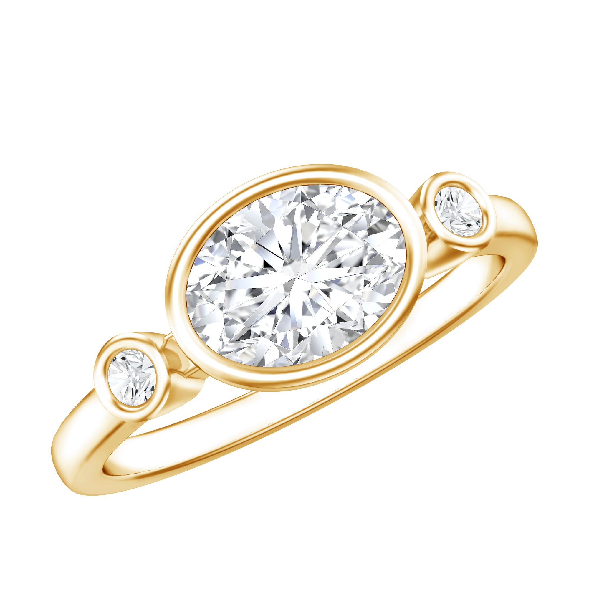Bezel Set Oval Lab Grown Diamond East West Engagement Ring Lab - ( EF-VS ) - Rosec Jewels