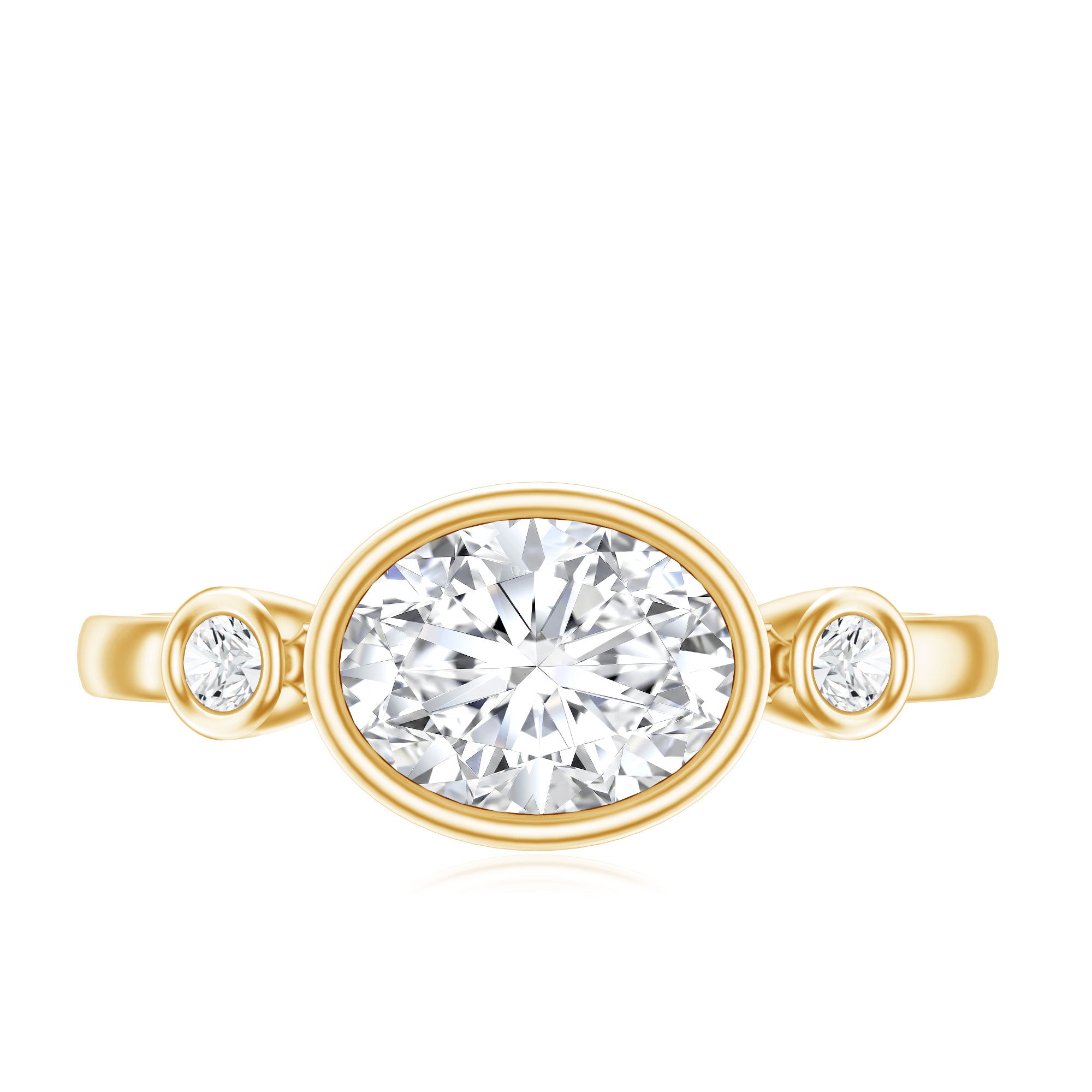 Bezel Set Oval Lab Grown Diamond East West Engagement Ring Lab - ( EF-VS ) - Rosec Jewels