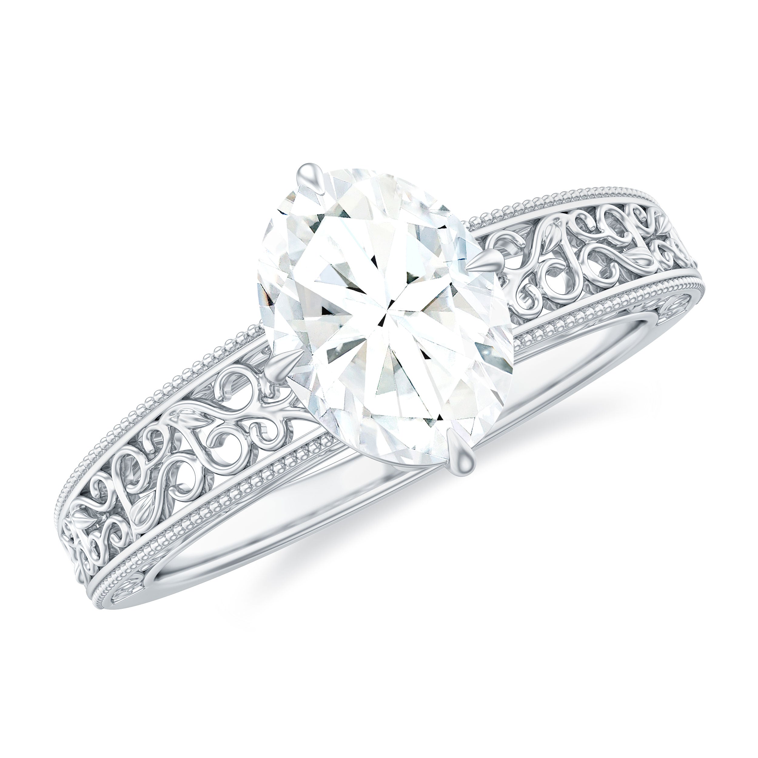 Oval Shape 6X8MM Lab Grown Diamond Filigree Engagement Ring