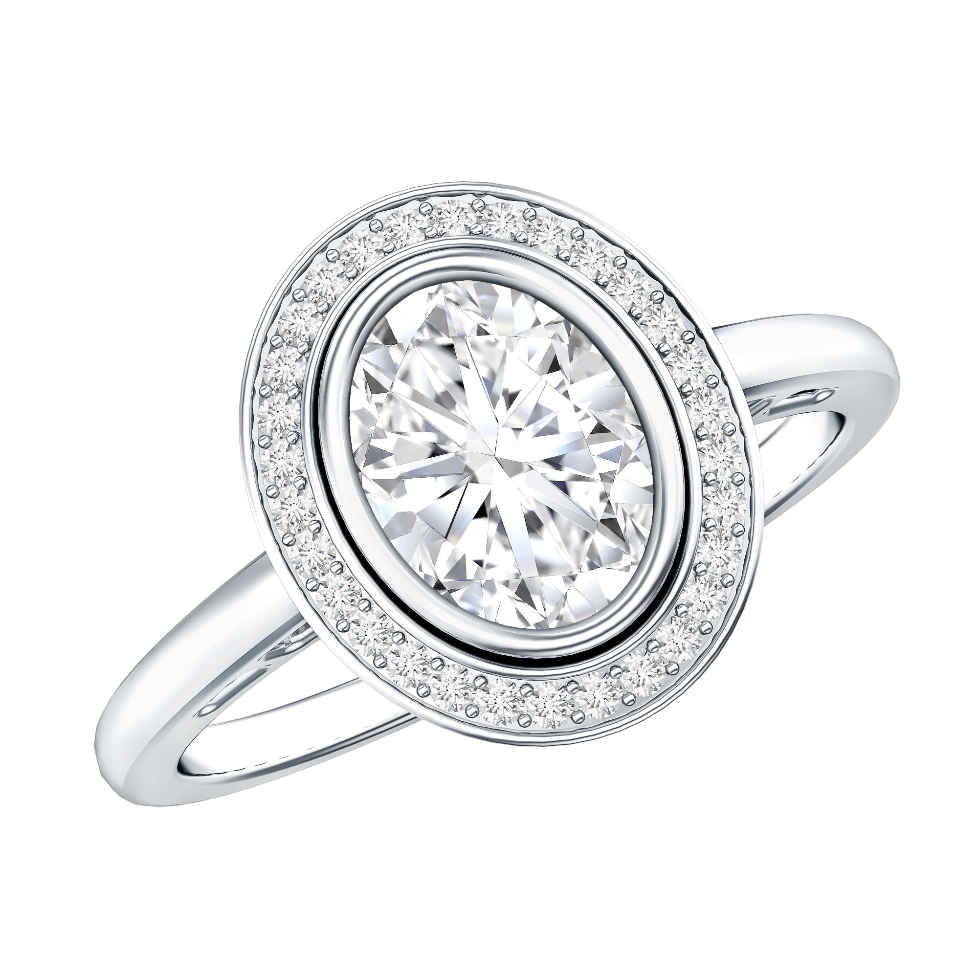 Classic Lab Grown Diamond Engagement Ring with Halo Lab - ( EF-VS ) - Rosec Jewels