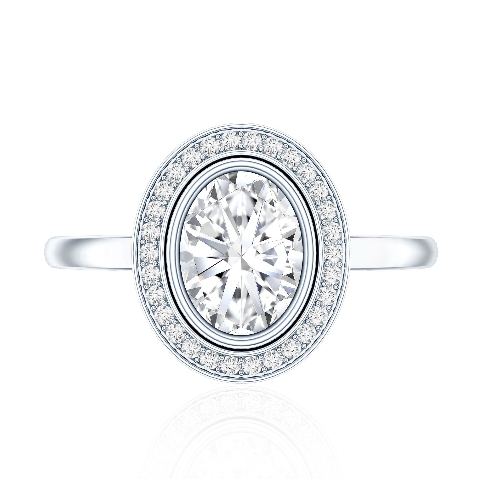 Classic Lab Grown Diamond Engagement Ring with Halo Lab - ( EF-VS ) - Rosec Jewels