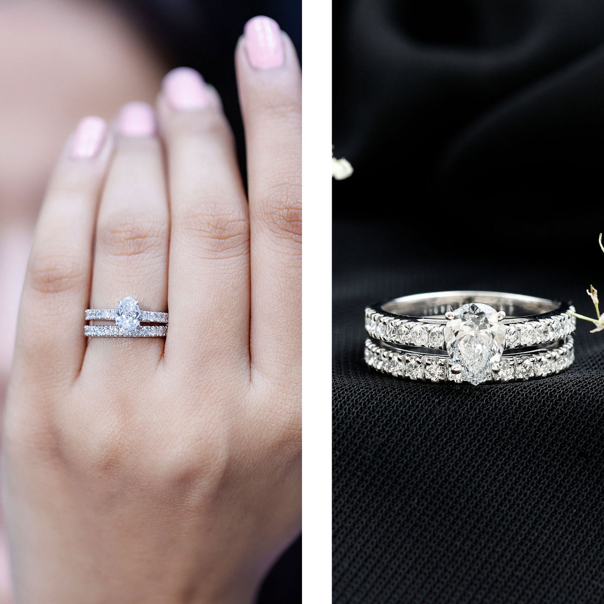 Minimal Pear Shape Lab Grown Diamond Wedding Ring Set Lab - ( EF-VS ) - Rosec Jewels