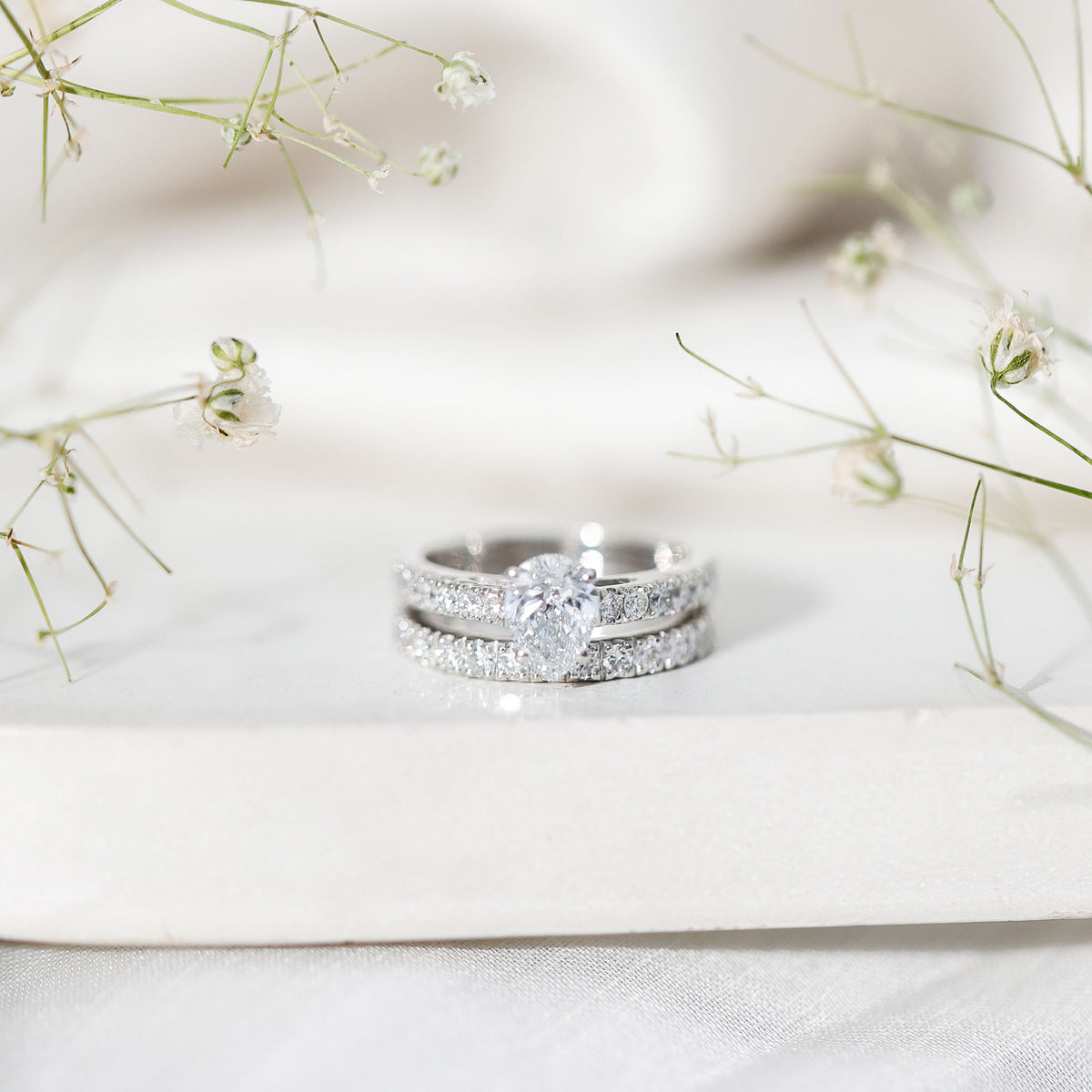 Minimal Pear Shape Lab Grown Diamond Wedding Ring Set Lab - ( EF-VS ) - Rosec Jewels